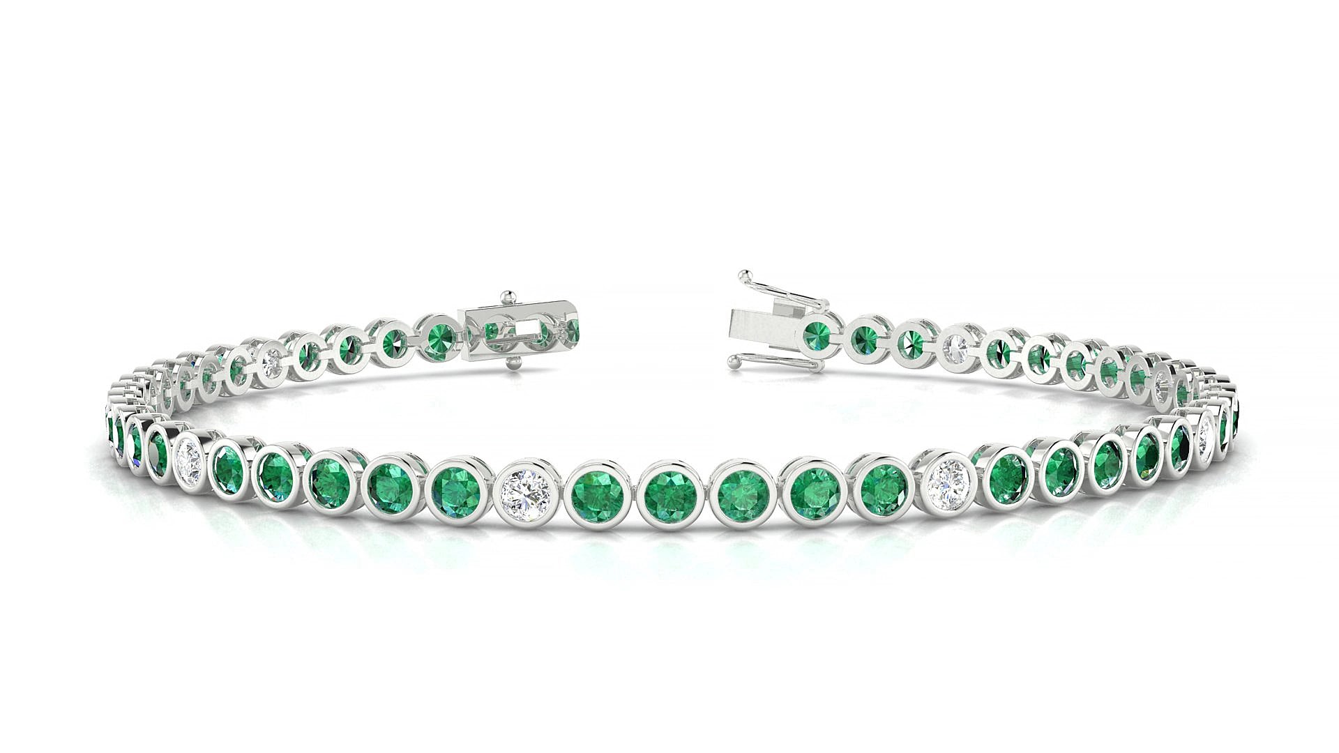 Avila 5-1 | 18k White Gold 2.5 mm Round Natural Emerald & Diamond 16 cm Tennis Bracelet