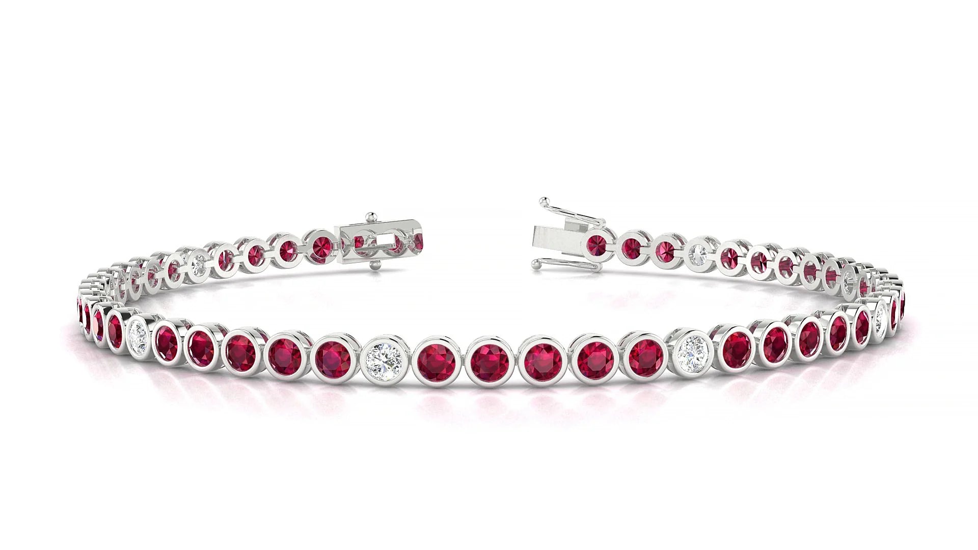 Avila 5-1 | 18k White Gold 2.5 mm Round Natural Ruby & Diamond Tennis Bracelet