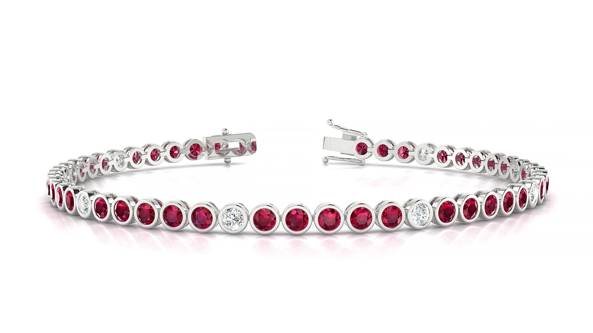 Avila 5-1 | 18k White Gold 2.5 mm Round Natural Ruby & Diamond 15 cm Tennis Bracelet