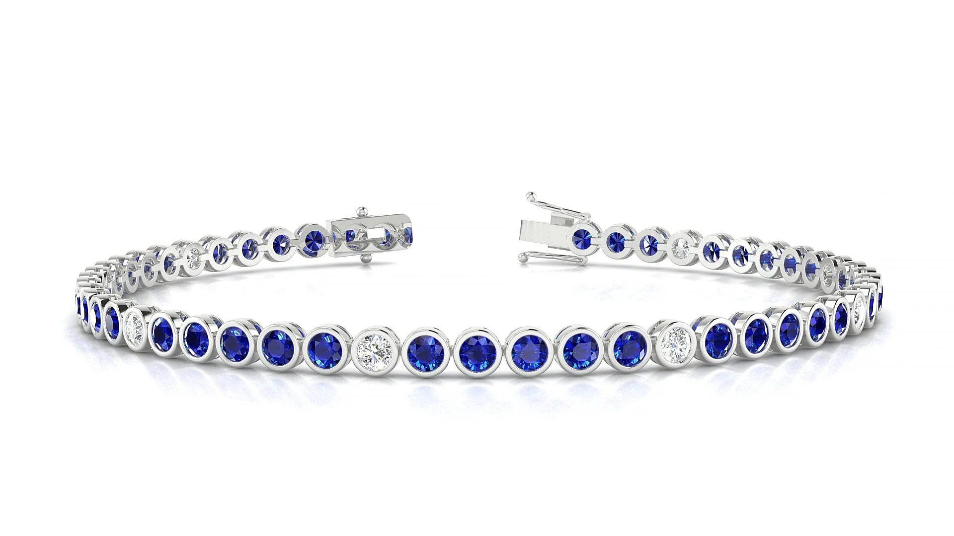 Avila 5-1 | 18k White Gold 2.5 mm Round Natural Sapphire & Diamond Tennis Bracelet