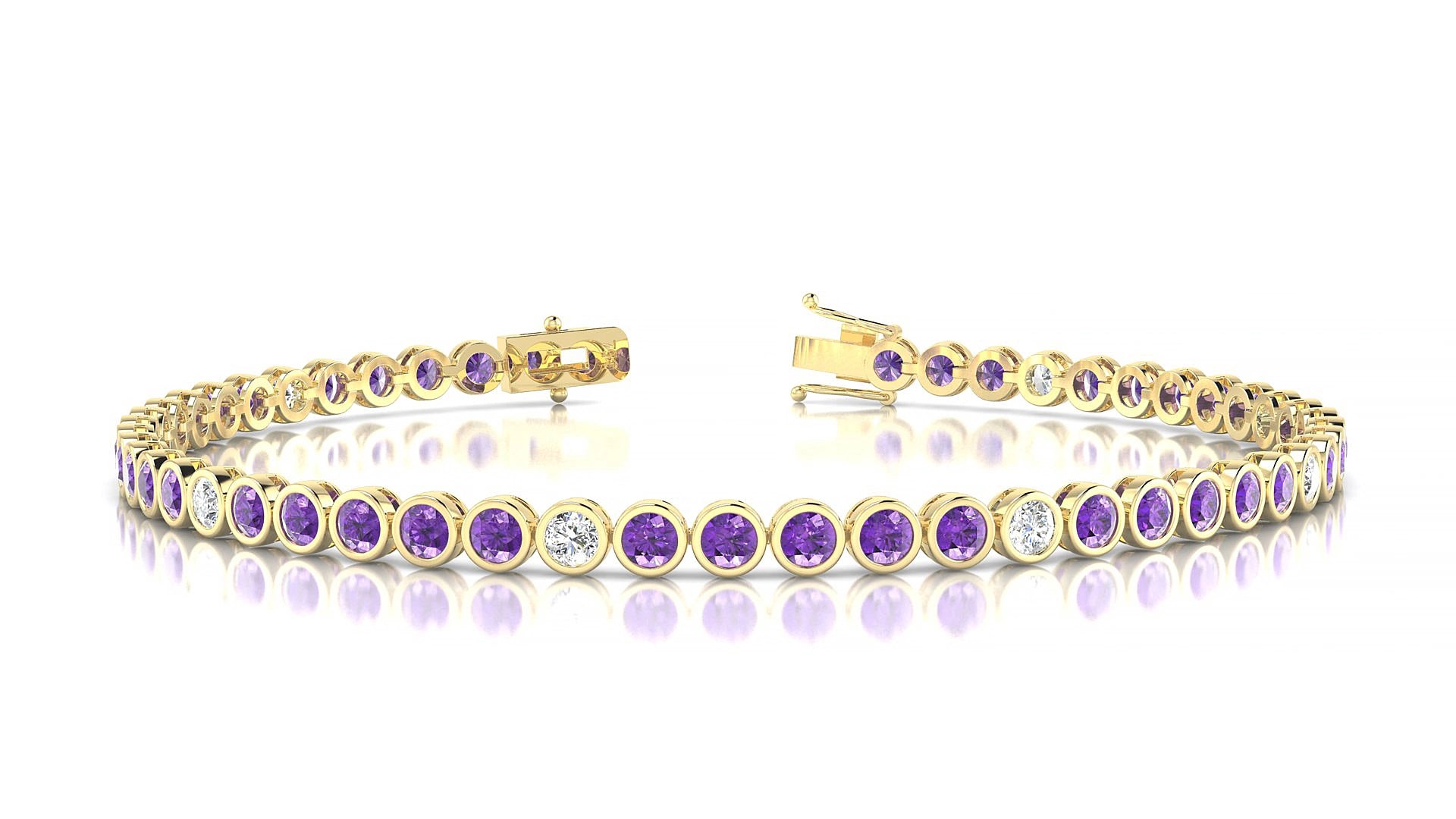Avila 5-1 | 18k Yellow Gold 2.5 mm Round Natural Amethyst & Diamond 15 cm Tennis Bracelet