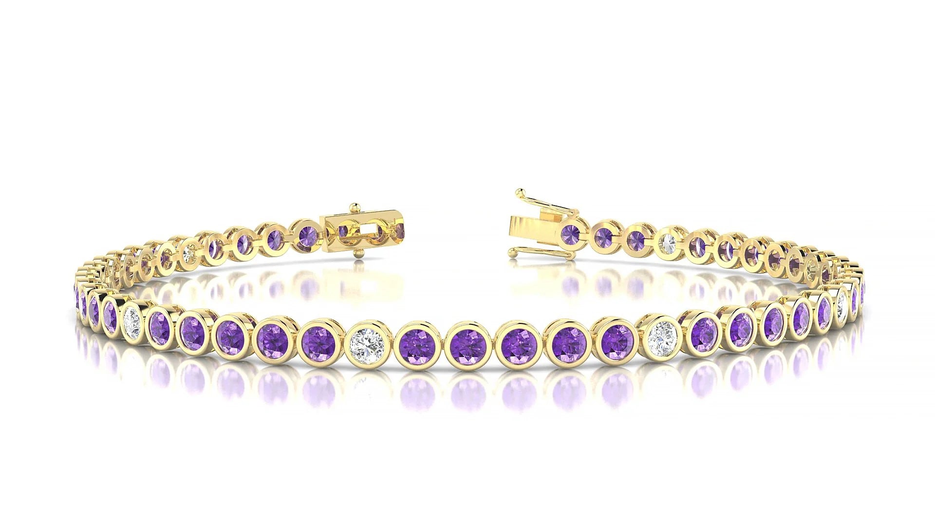 Avila 5-1 | 18k Yellow Gold 2.5 mm Round Natural Amethyst & Diamond Tennis Bracelet