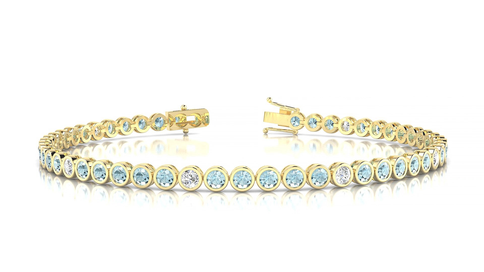 Avila 5-1 | 18k Yellow Gold 2.5 mm Round Natural Aquamarine & Diamond 17 cm Tennis Bracelet