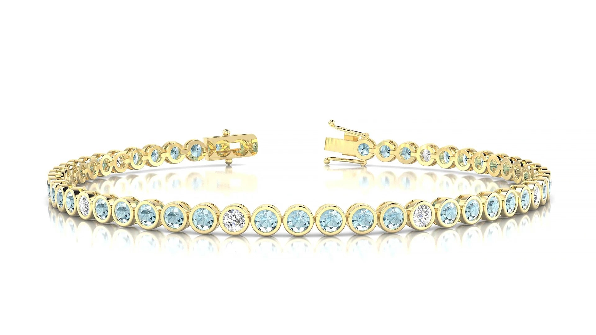 Avila 5-1 | 18k Yellow Gold 2.5 mm Round Natural Aquamarine & Diamond Tennis Bracelet