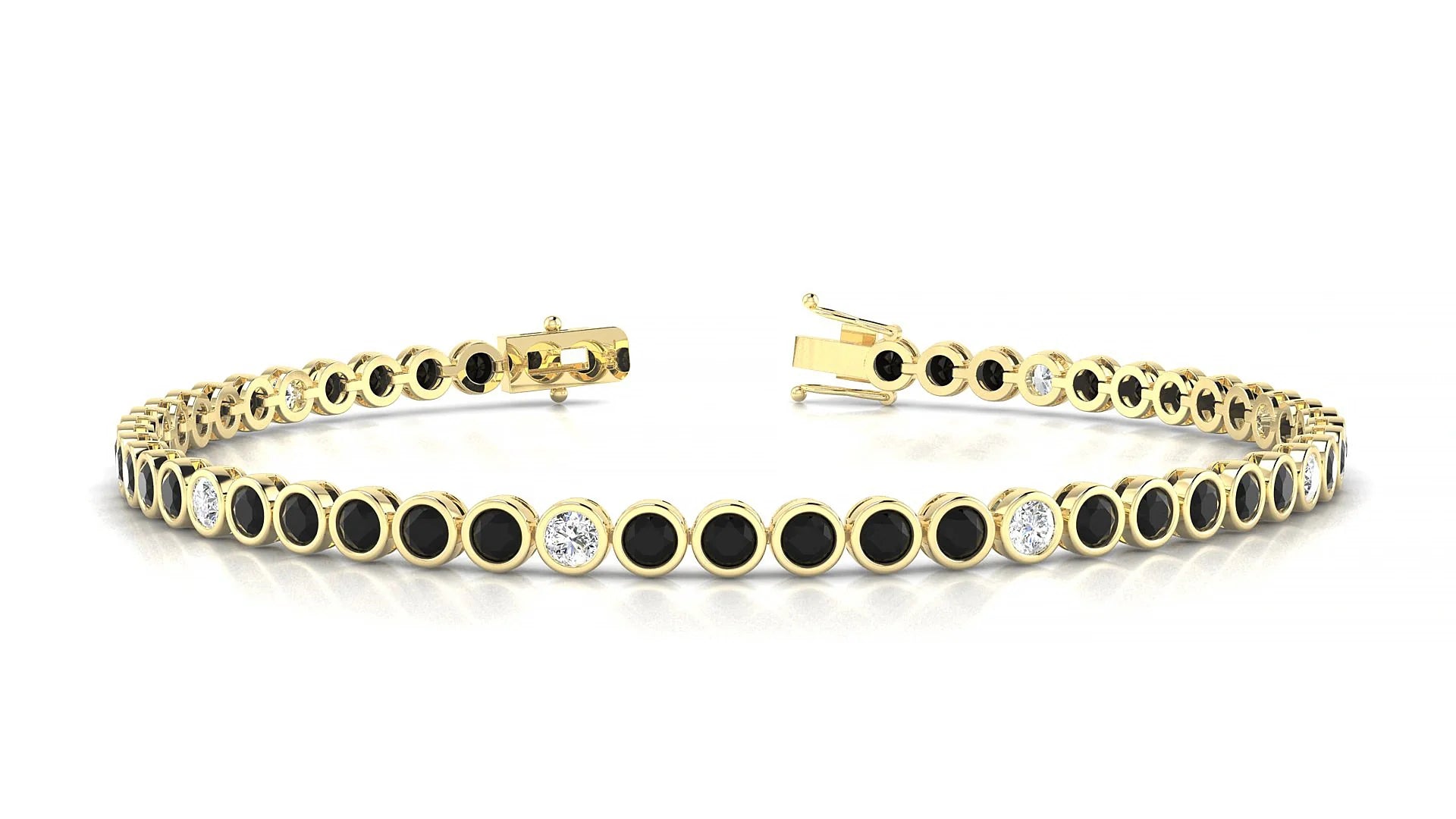 Avila 5-1 | 18k Yellow Gold 2.5 mm Round Natural Black Diamond & Diamond Tennis Bracelet