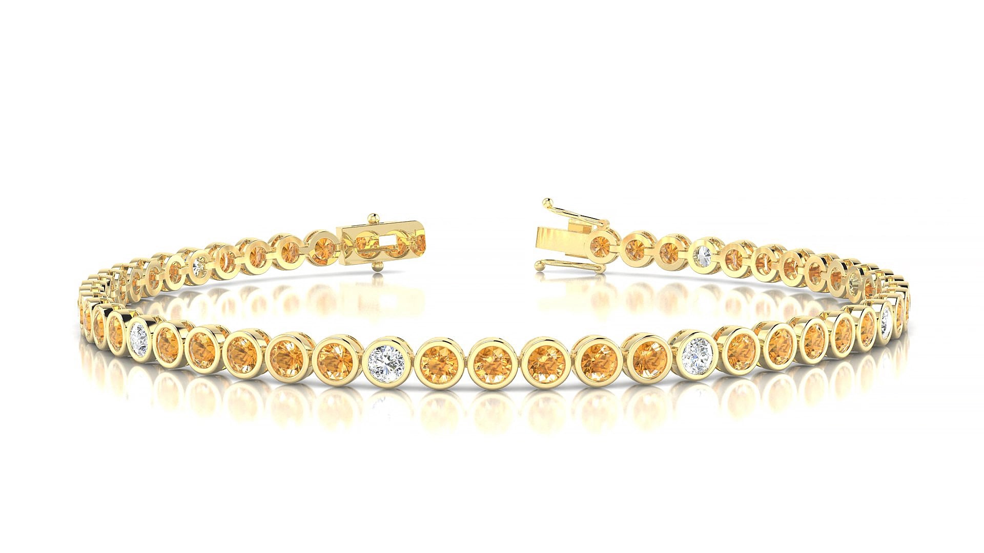 Avila 5-1 | 18k Yellow Gold 2.5 mm Round Natural Citrine & Diamond 17 cm Tennis Bracelet