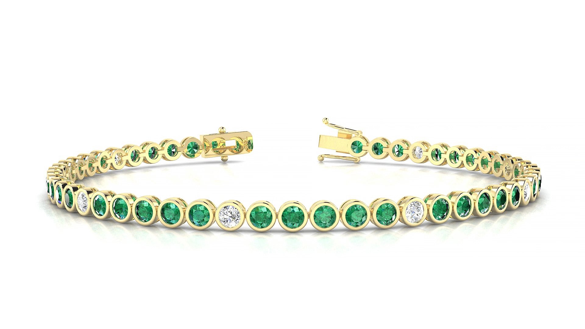 Avila 5-1 | 18k Yellow Gold 2.5 mm Round Natural Emerald & Diamond 15 cm Tennis Bracelet