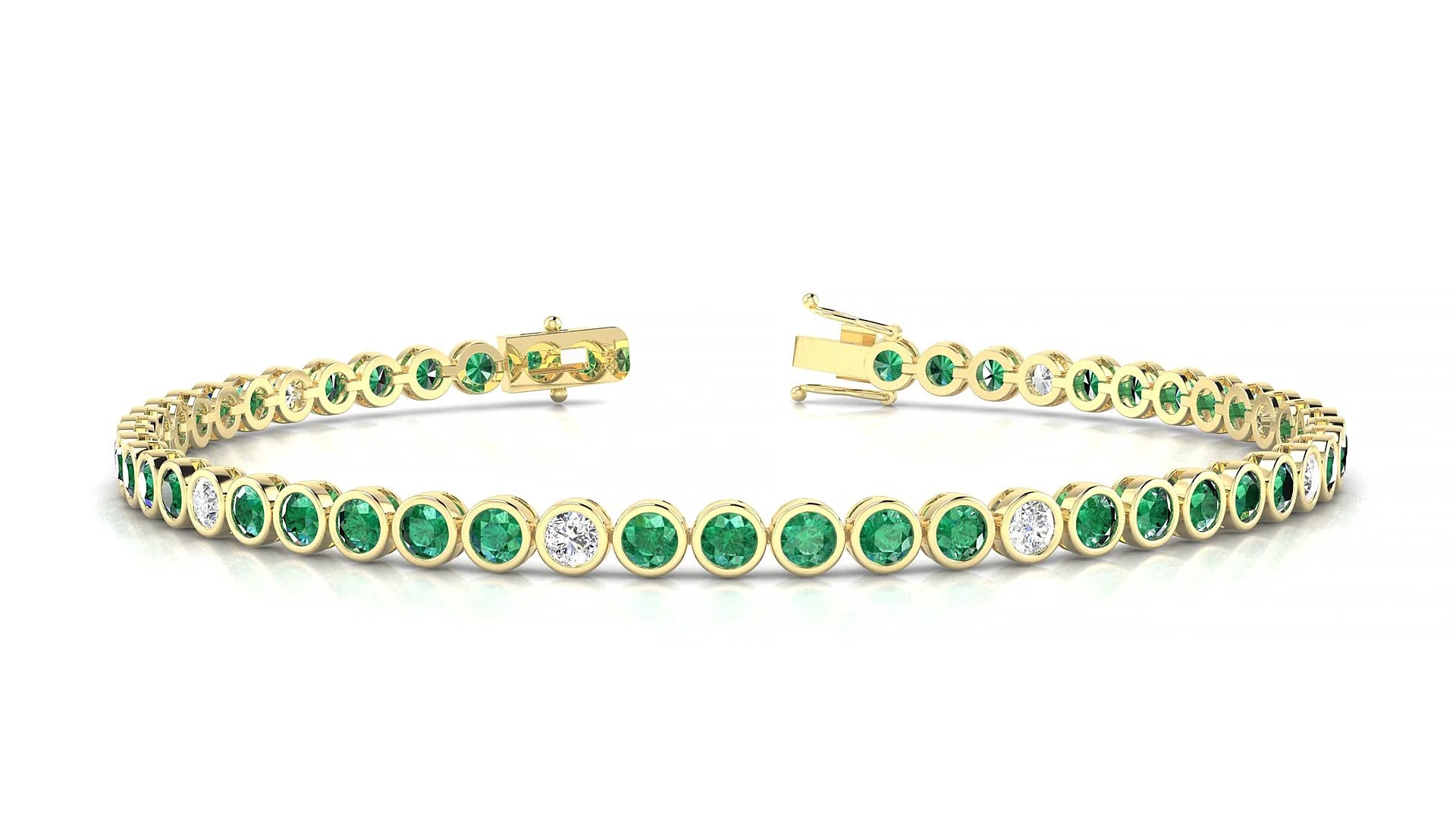 Avila 5-1 | 18k Yellow Gold 2.5 mm Round Natural Emerald & Diamond Tennis Bracelet
