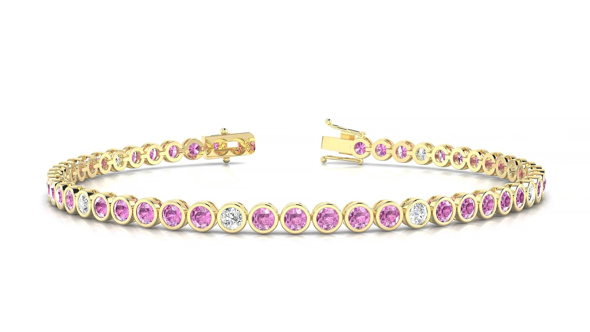 Avila 5-1 | 18k Yellow Gold 2.5 mm Round Natural Pink Sapphire & Diamond Tennis Bracelet