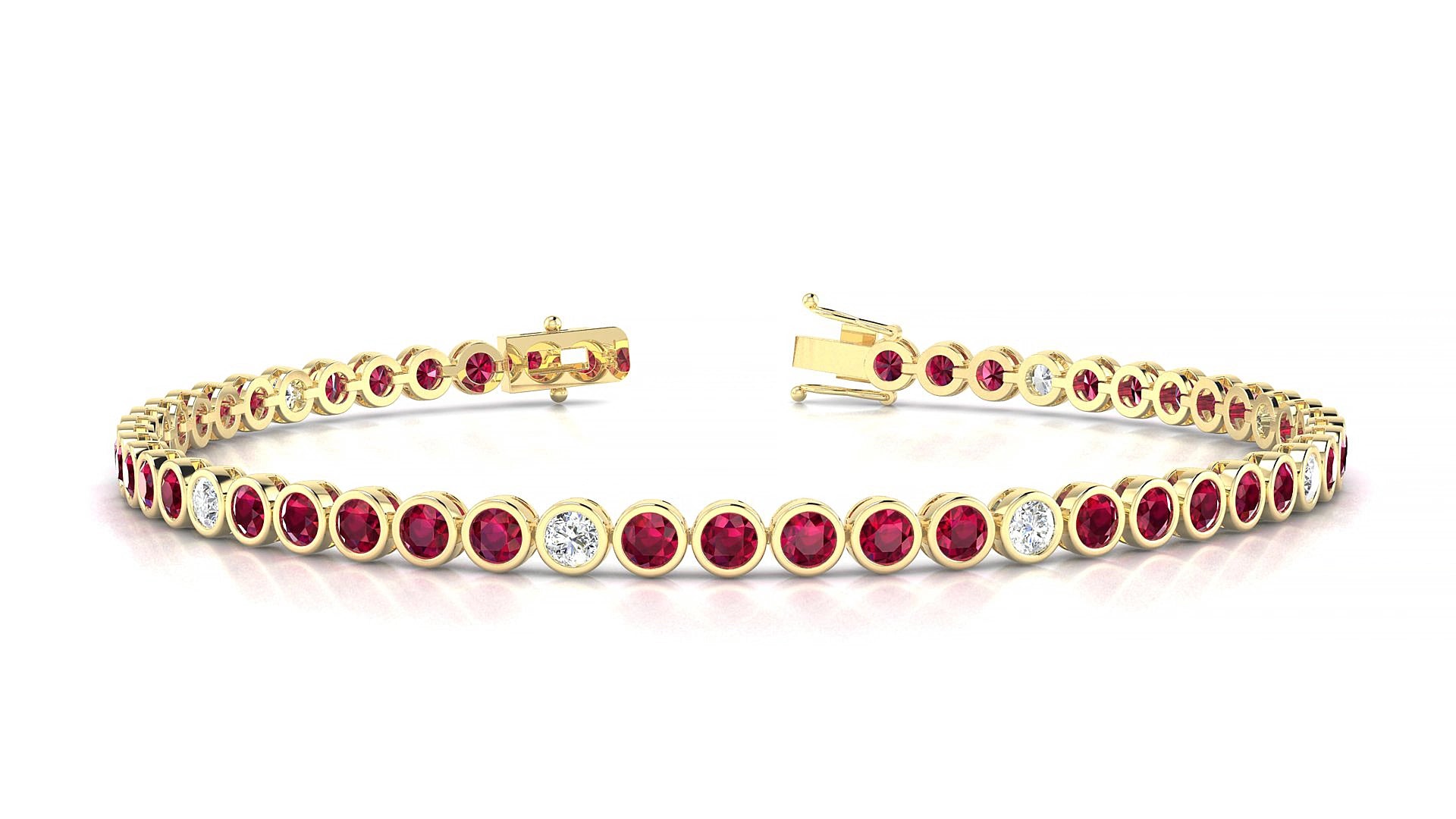 Avila 5-1 | 18k Yellow Gold 2.5 mm Round Natural Ruby & Diamond 15 cm Tennis Bracelet