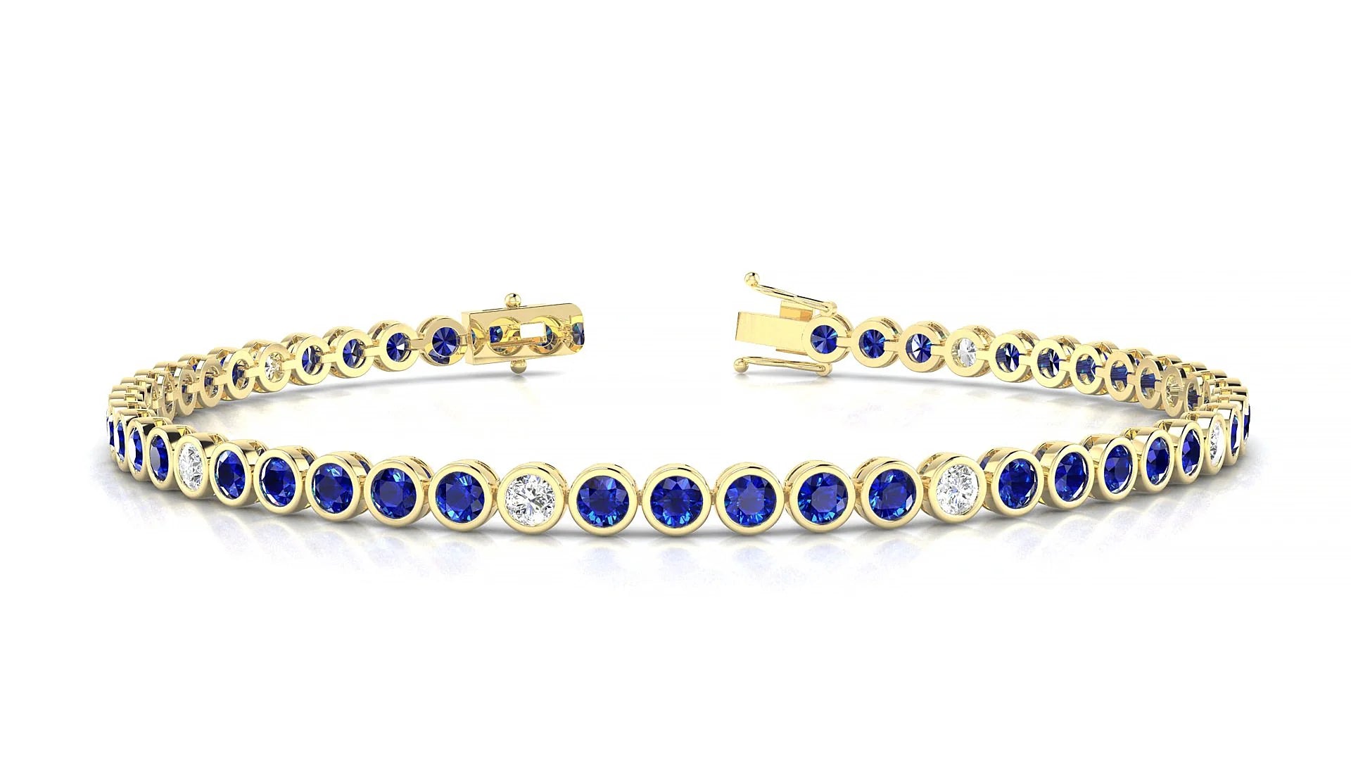 Avila 5-1 | 18k Yellow Gold 2.5 mm Round Natural Sapphire & Diamond Tennis Bracelet
