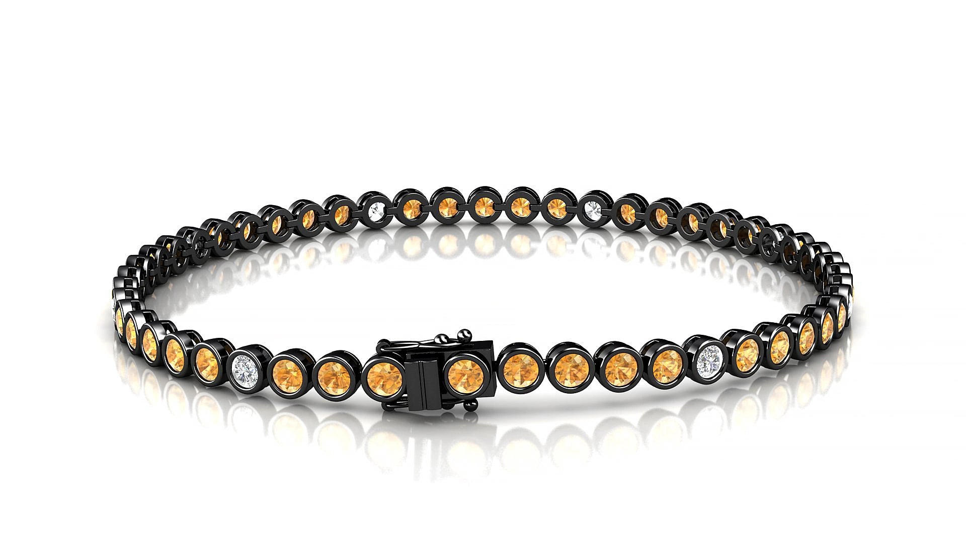 Avila 5-1 | 18k Black Gold 2.5 mm Round Natural Citrine & Diamond 15 cm Tennis Bracelet