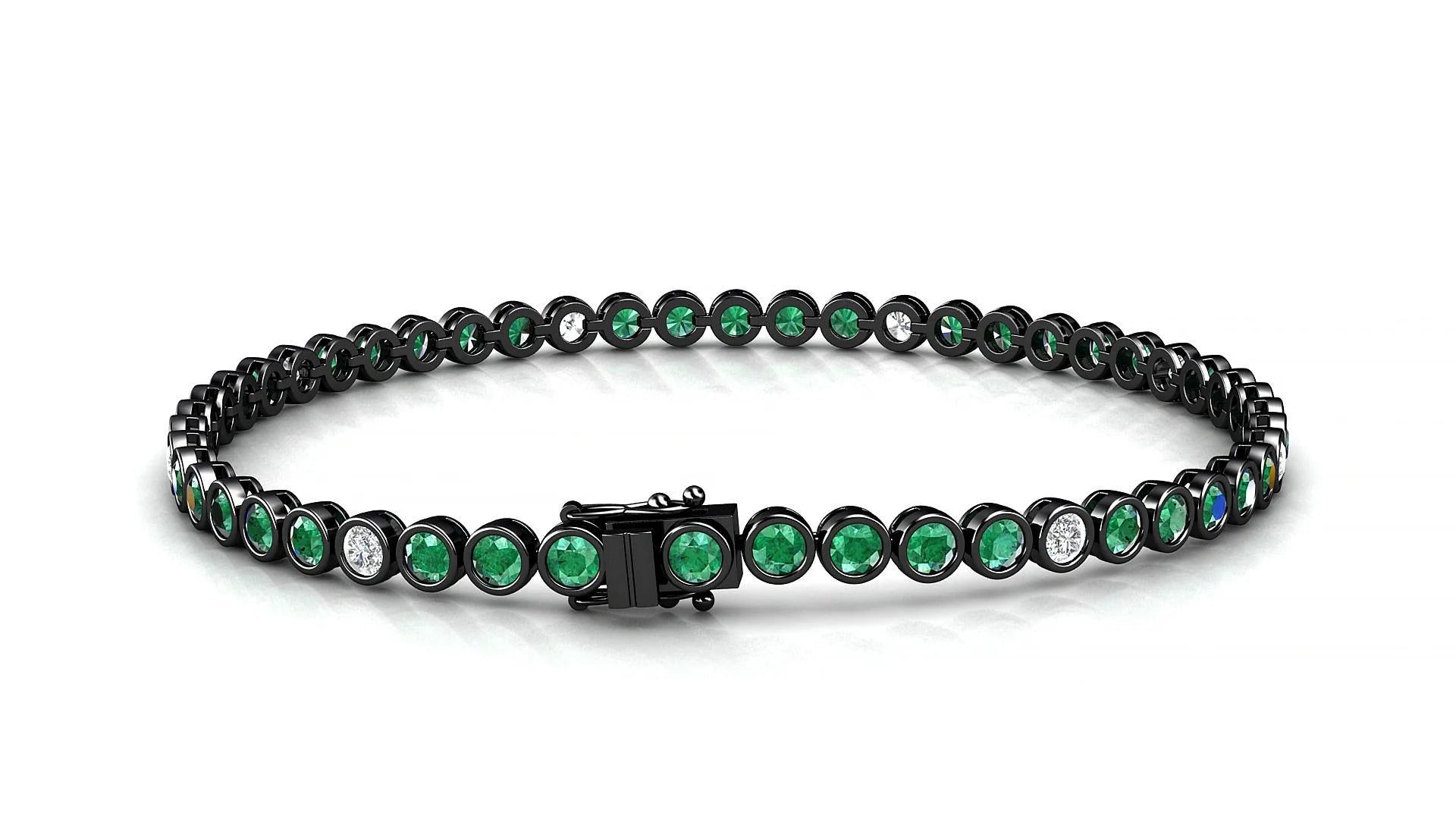 Avila 5-1 | 18k Black Gold 2.5 mm Round Natural Emerald & Diamond Tennis Bracelet