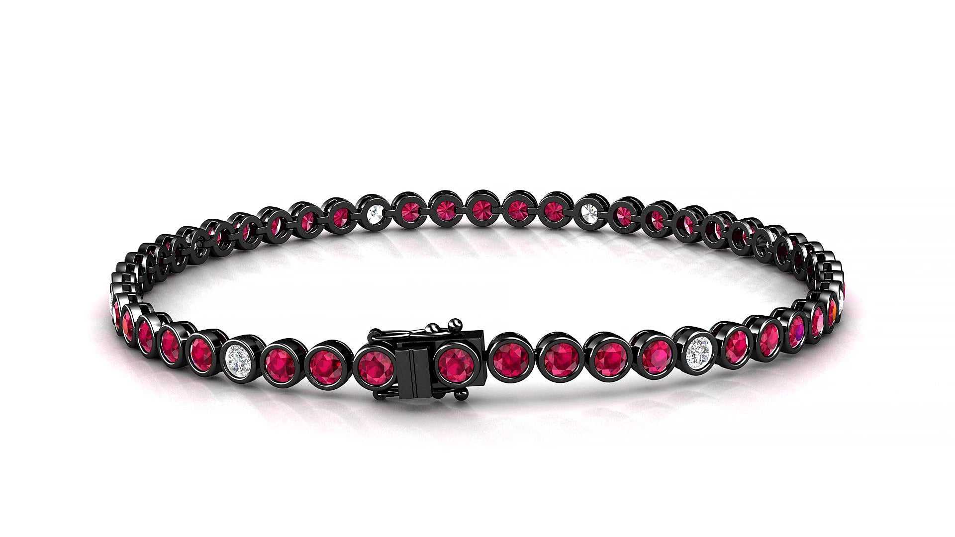 Avila 5-1 | 18k Black Gold 2.5 mm Round Natural Ruby & Diamond 15 cm Tennis Bracelet