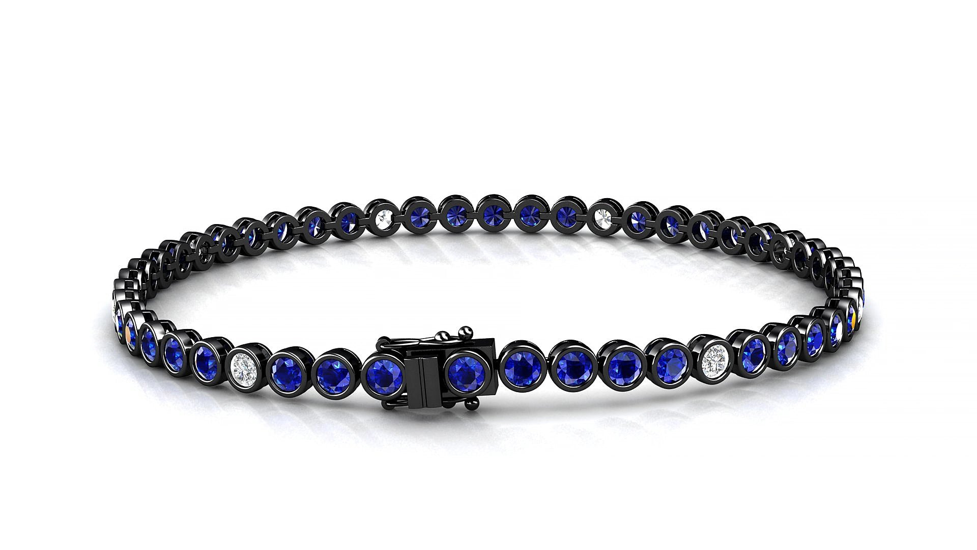 Avila 5-1 | 18k Black Gold 2.5 mm Round Natural Sapphire & Diamond 15 cm Tennis Bracelet