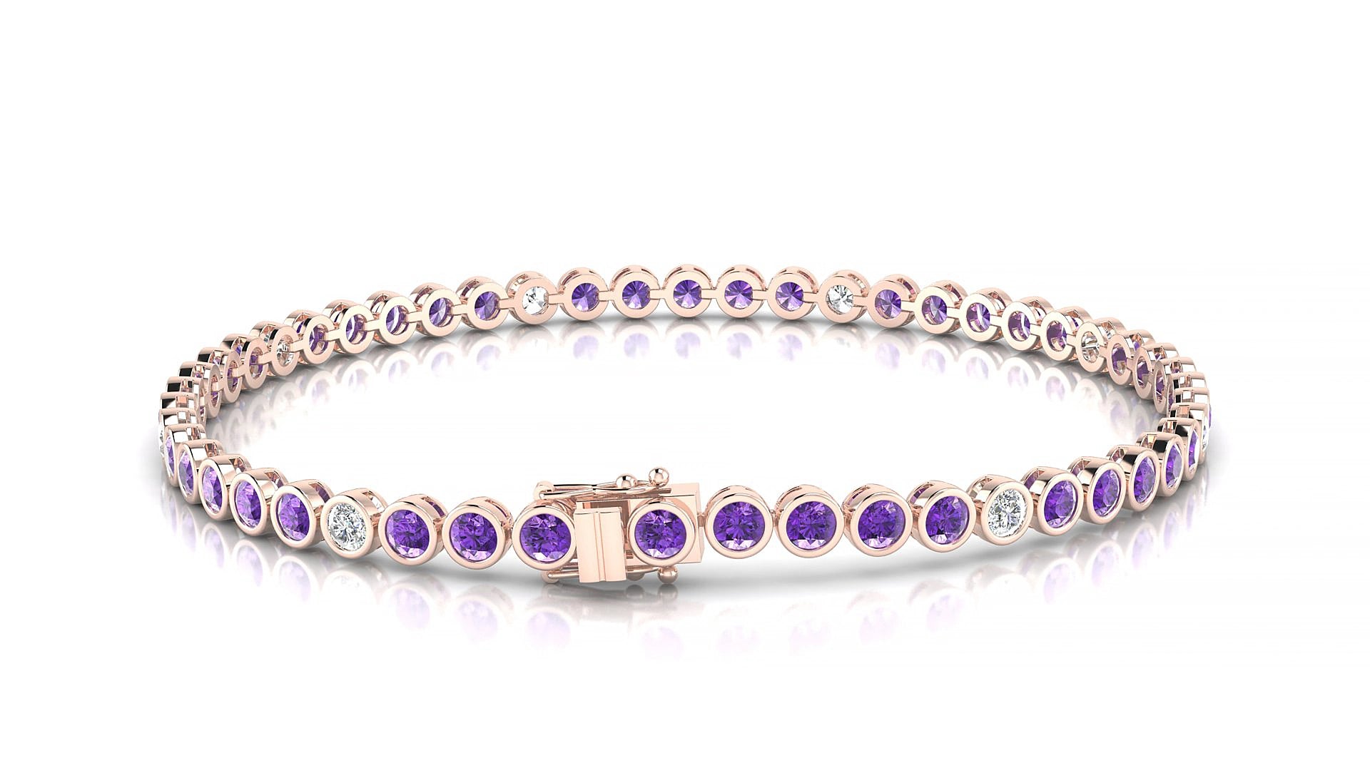 Avila 5-1 | 18k Rose Gold 2.5 mm Round Natural Amethyst & Diamond 18 cm Tennis Bracelet