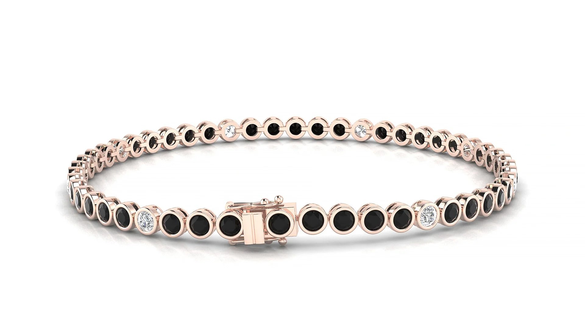 Avila 5-1 | 18k Rose Gold 2.5 mm Round Natural Black Diamond & Diamond Tennis Bracelet