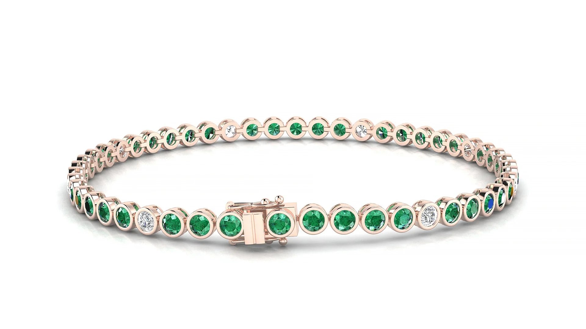 Avila 5-1 | 18k Rose Gold 2.5 mm Round Natural Emerald & Diamond Tennis Bracelet