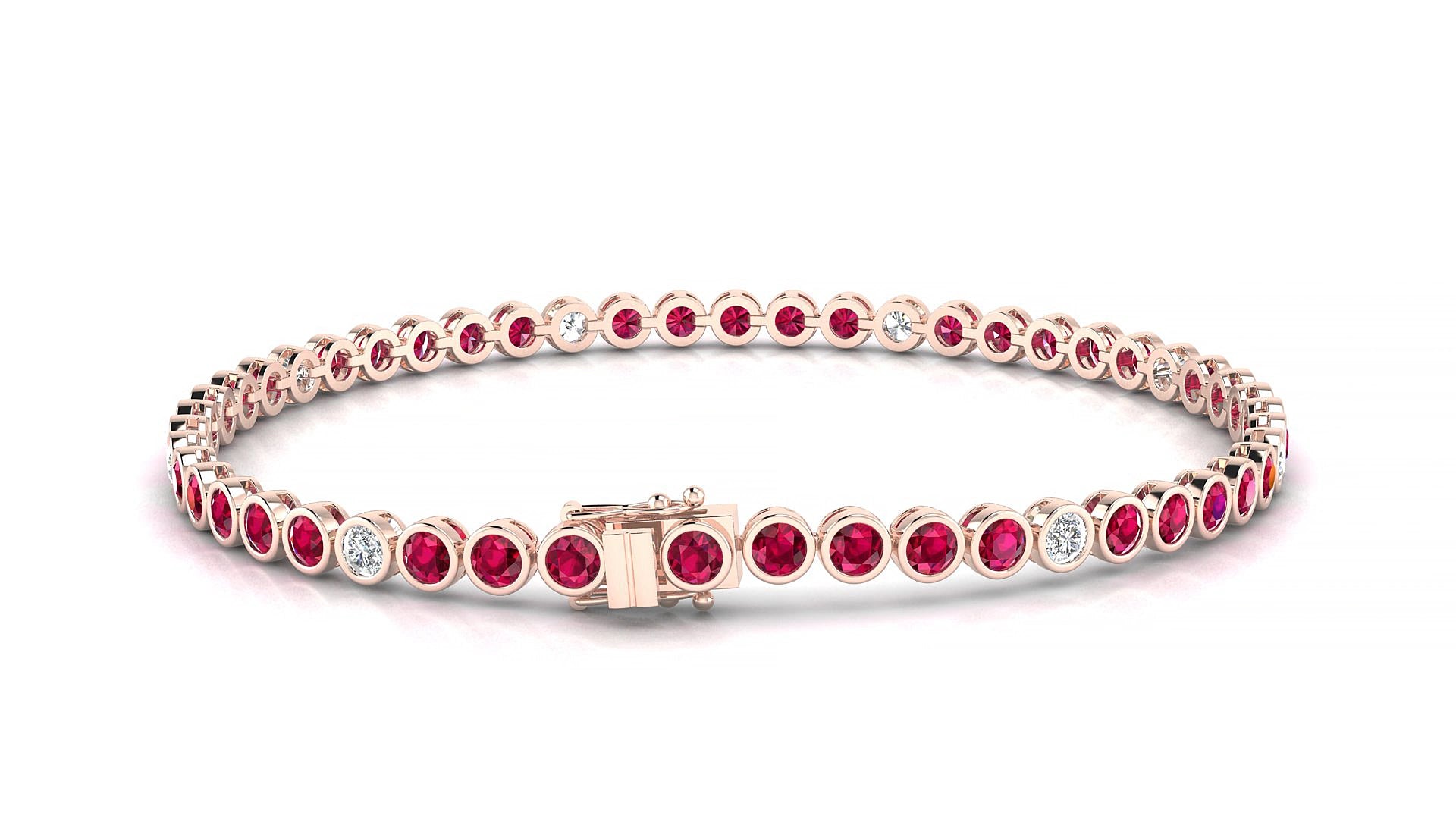 Avila 5-1 | 18k Rose Gold 2.5 mm Round Natural Ruby & Diamond 19 cm Tennis Bracelet