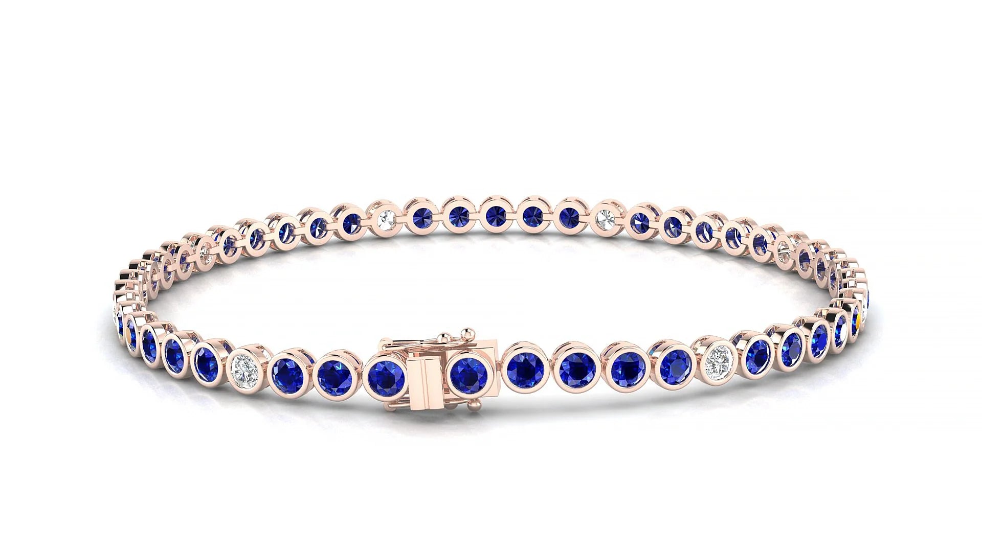 Avila 5-1 | 18k Rose Gold 2.5 mm Round Natural Sapphire & Diamond Tennis Bracelet