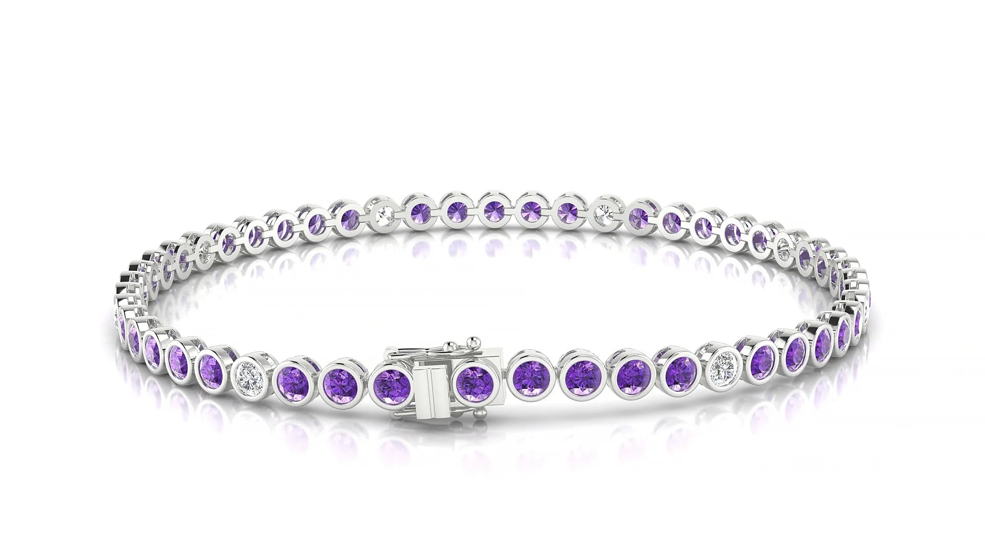 Avila 5-1 | 18k White Gold 2.5 mm Round Natural Amethyst & Diamond Tennis Bracelet