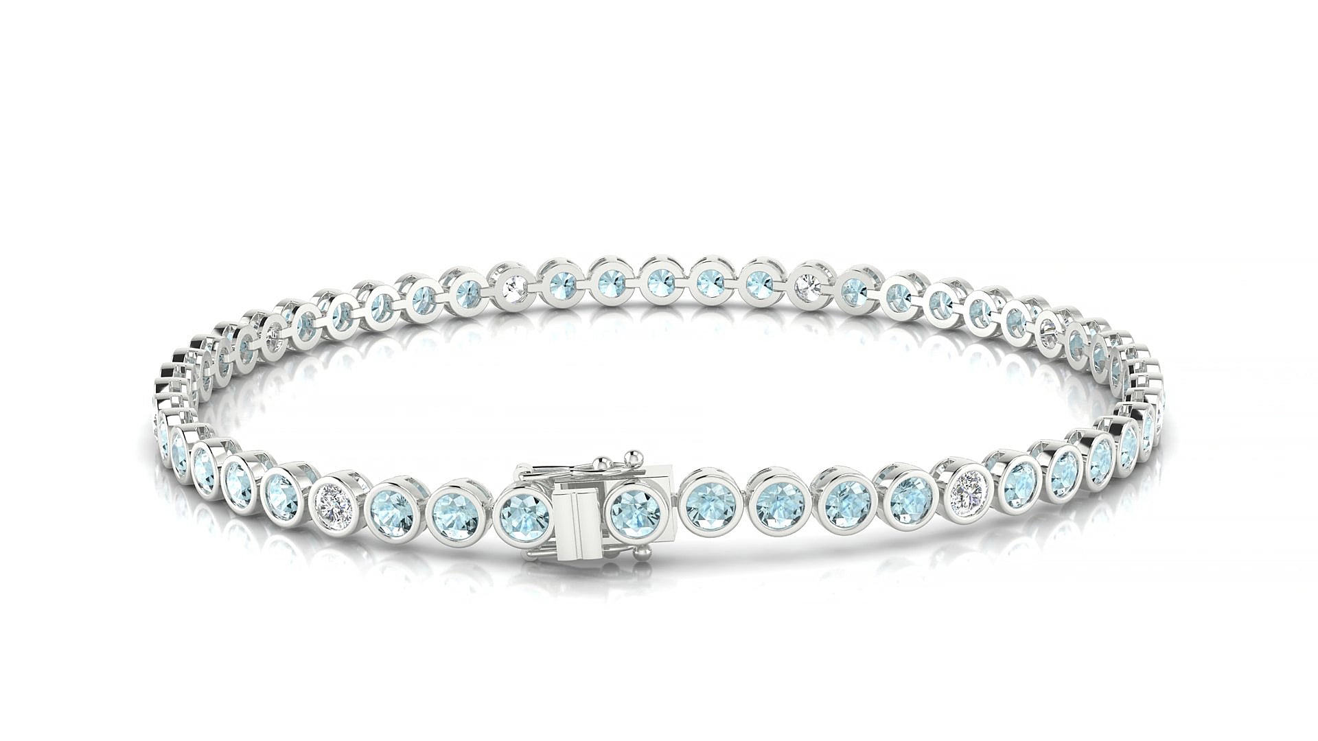 Avila 5-1 | 18k White Gold 2.5 mm Round Natural Aquamarine & Diamond 17 cm Tennis Bracelet