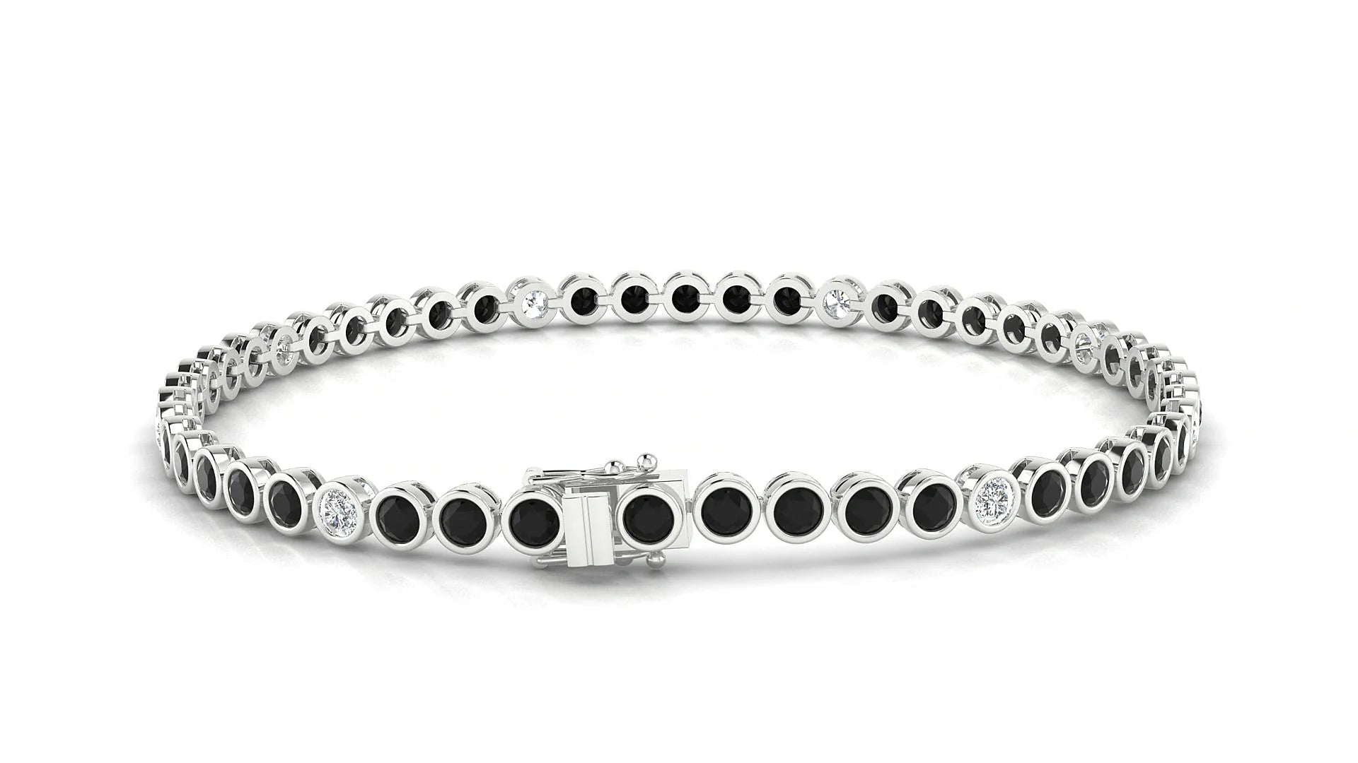 Avila 5-1 | 18k White Gold 2.5 mm Round Natural Black Diamond & Diamond Tennis Bracelet