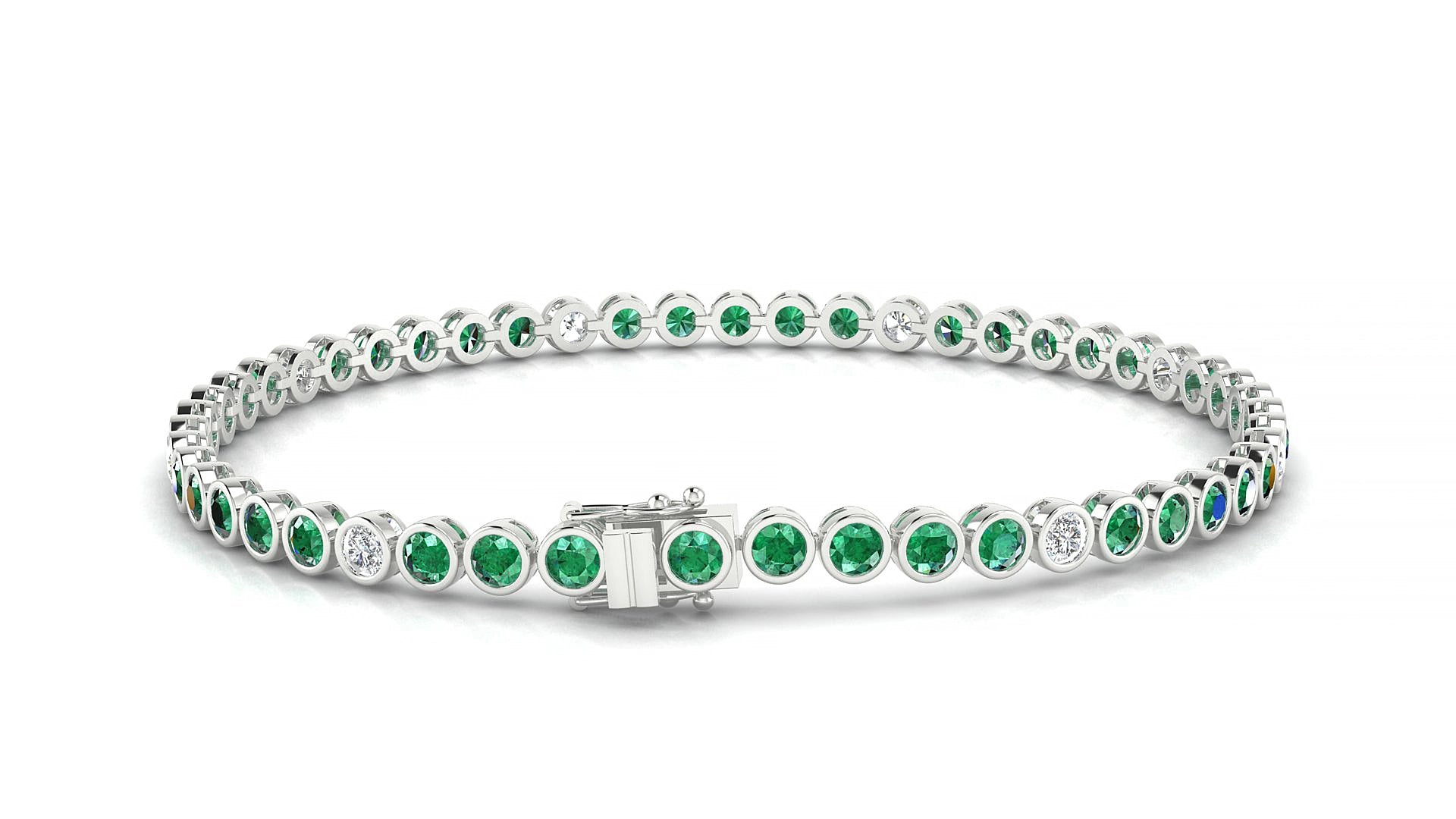 Avila 5-1 | 18k White Gold 2.5 mm Round Natural Emerald & Diamond 15 cm Tennis Bracelet