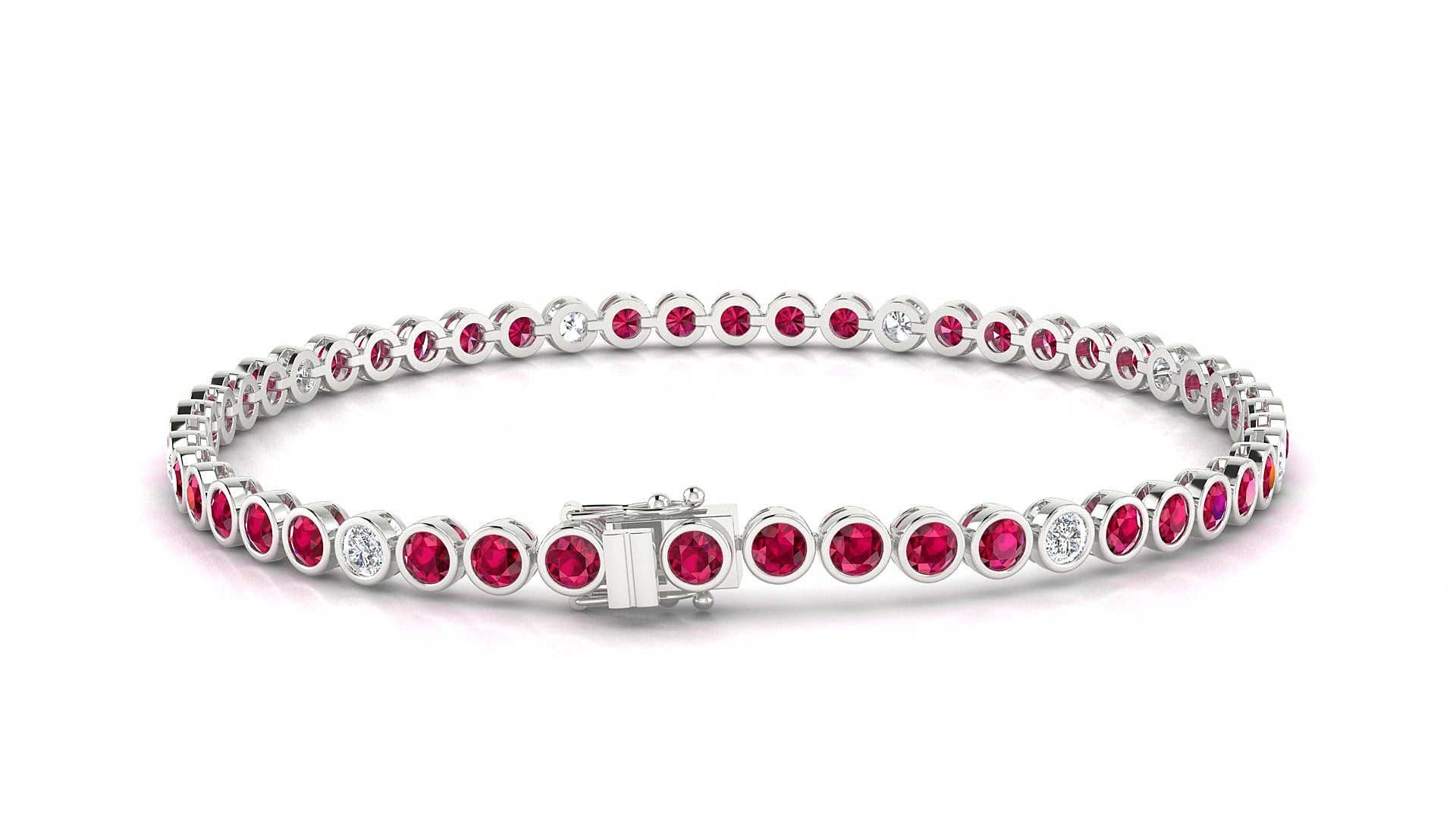 Avila 5-1 | 18k White Gold 2.5 mm Round Natural Ruby & Diamond 20 cm Tennis Bracelet