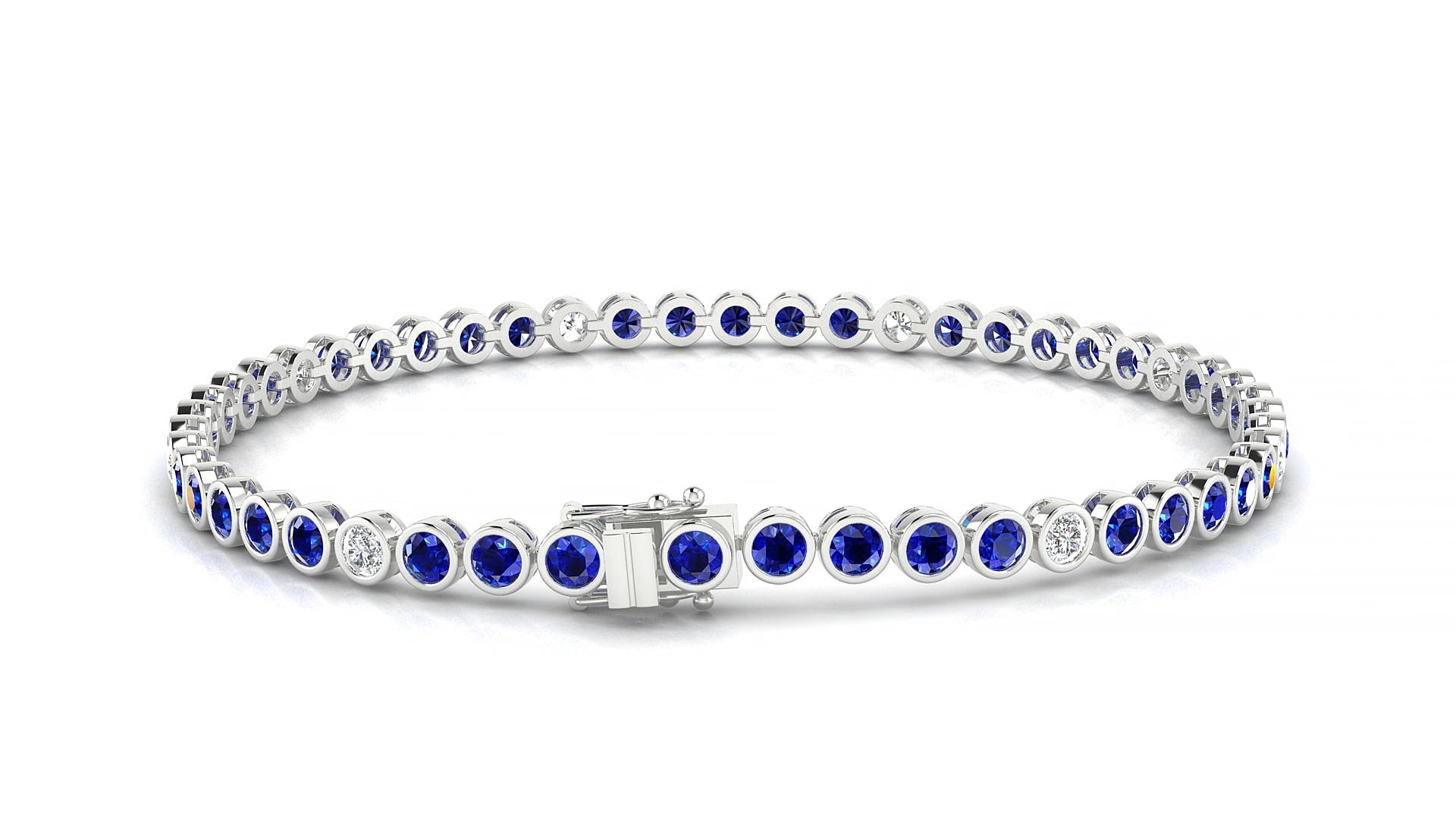 Avila 5-1 | 18k White Gold 2.5 mm Round Natural Sapphire & Diamond 15 cm Tennis Bracelet