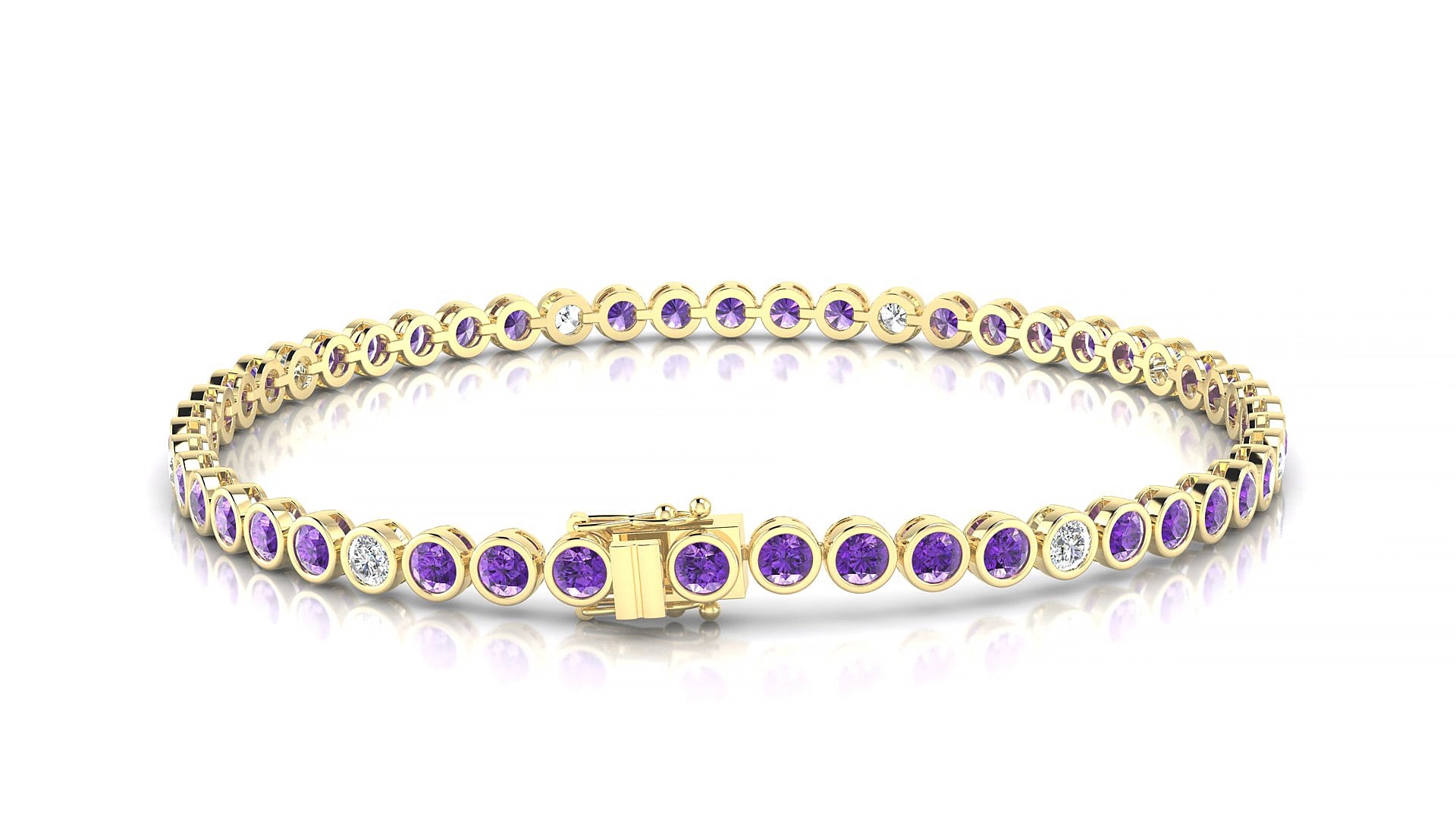 Avila 5-1 | 18k Yellow Gold 2.5 mm Round Natural Amethyst & Diamond 15 cm Tennis Bracelet