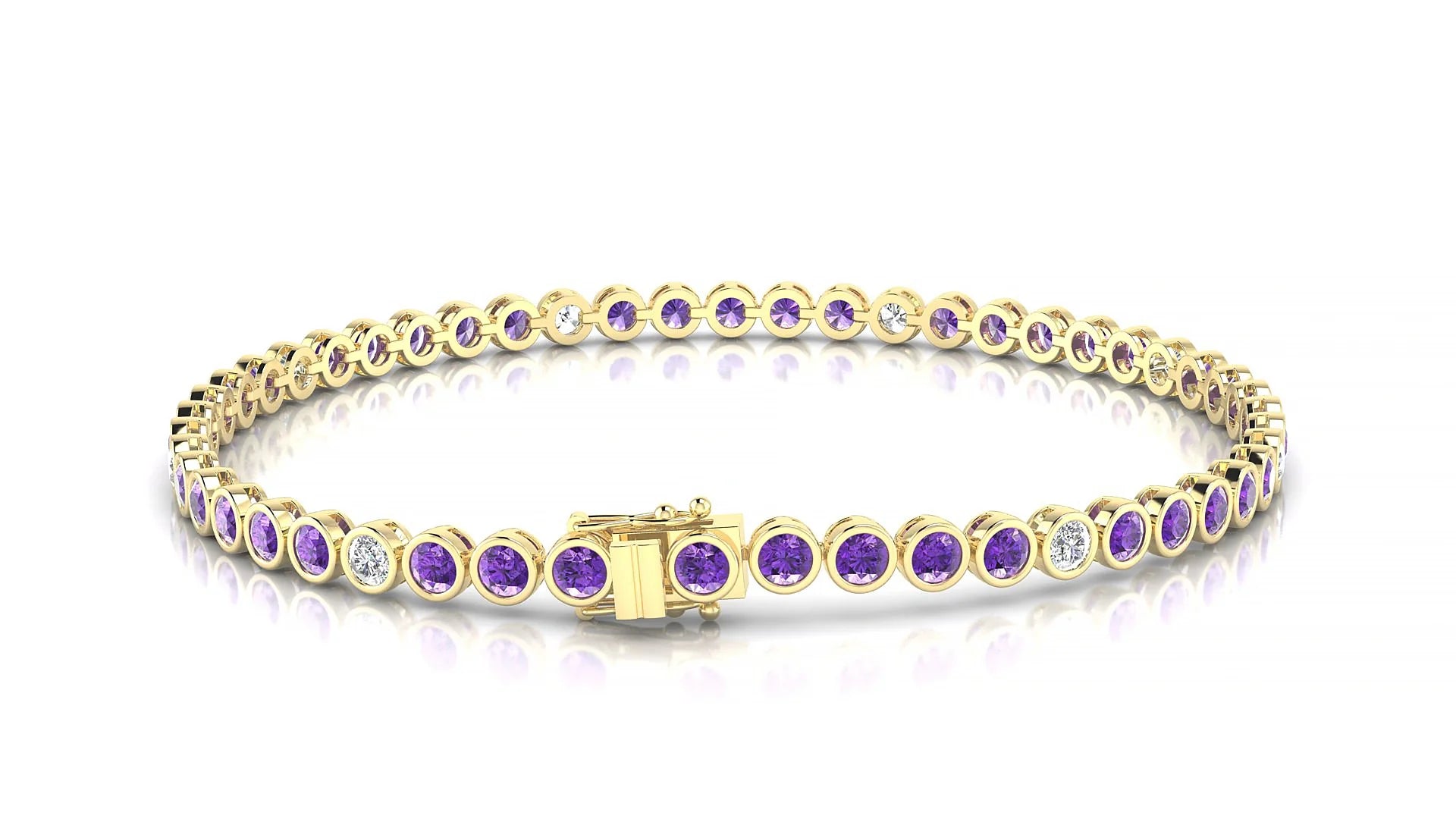 Avila 5-1 | 18k Yellow Gold 2.5 mm Round Natural Amethyst & Diamond Tennis Bracelet