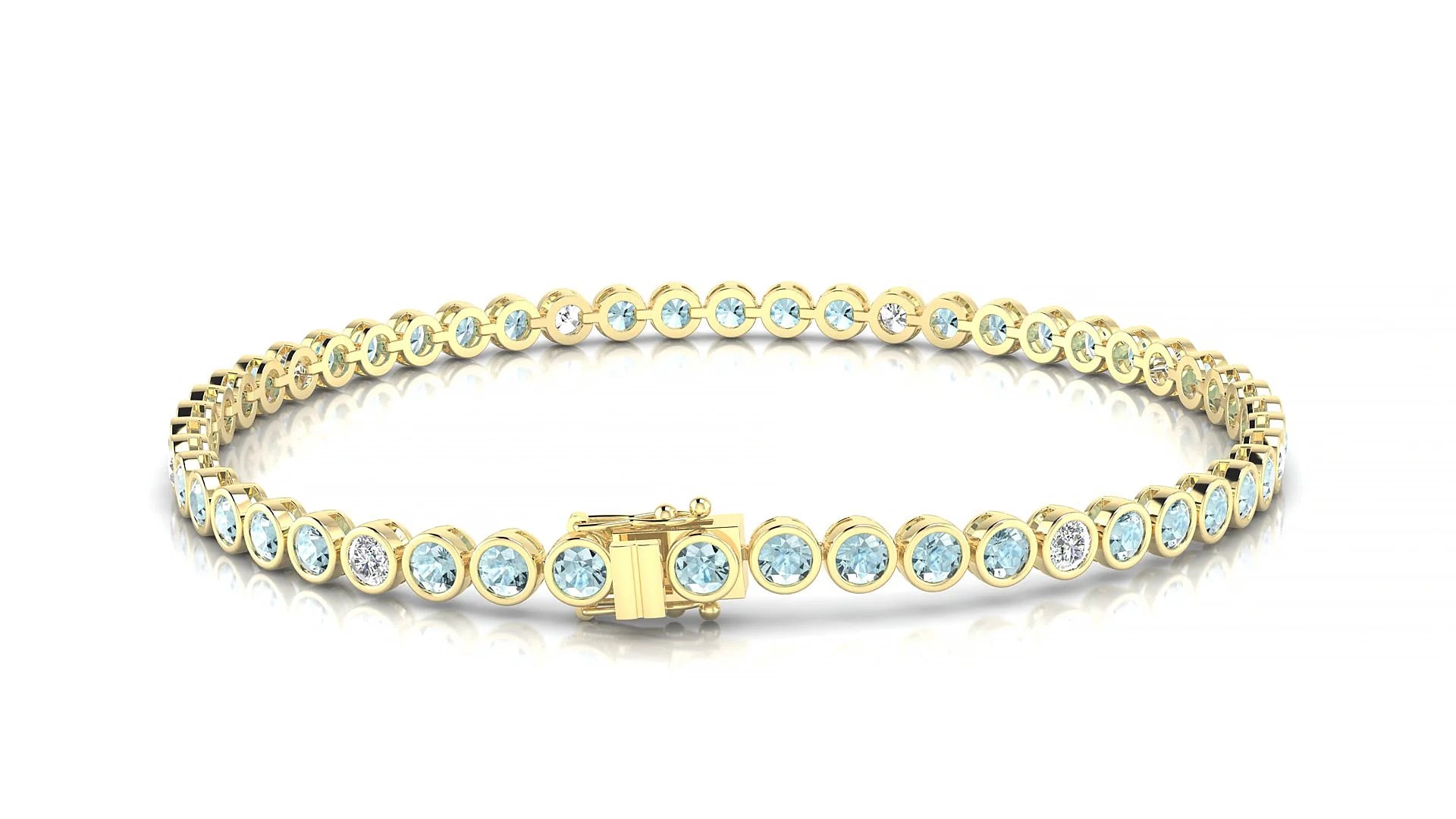 Avila 5-1 | 18k Yellow Gold 2.5 mm Round Natural Aquamarine & Diamond Tennis Bracelet