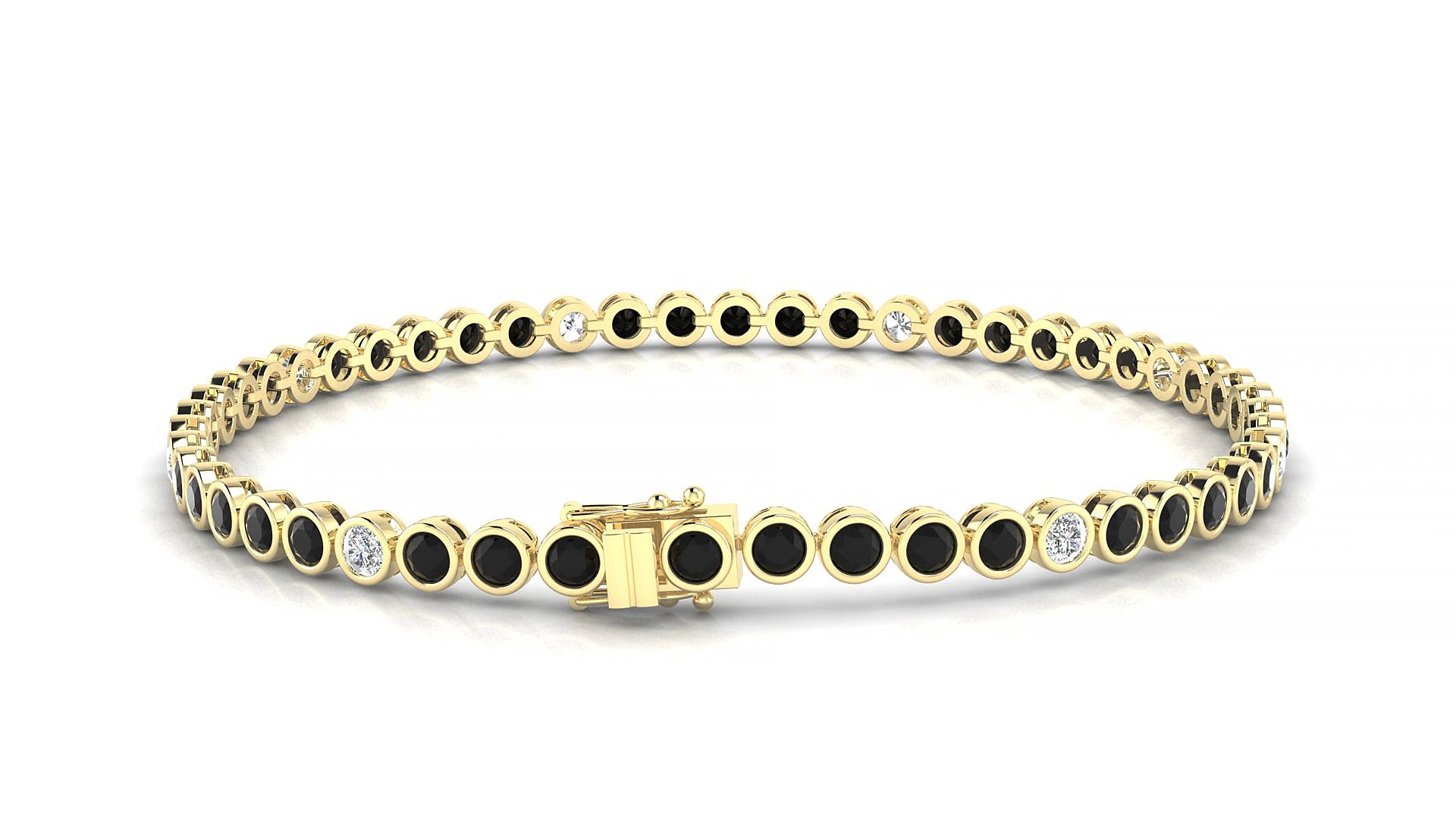 Avila 5-1 | 18k Yellow Gold 2.5 mm Round Natural Black Diamond & Diamond 17 cm Tennis Bracelet