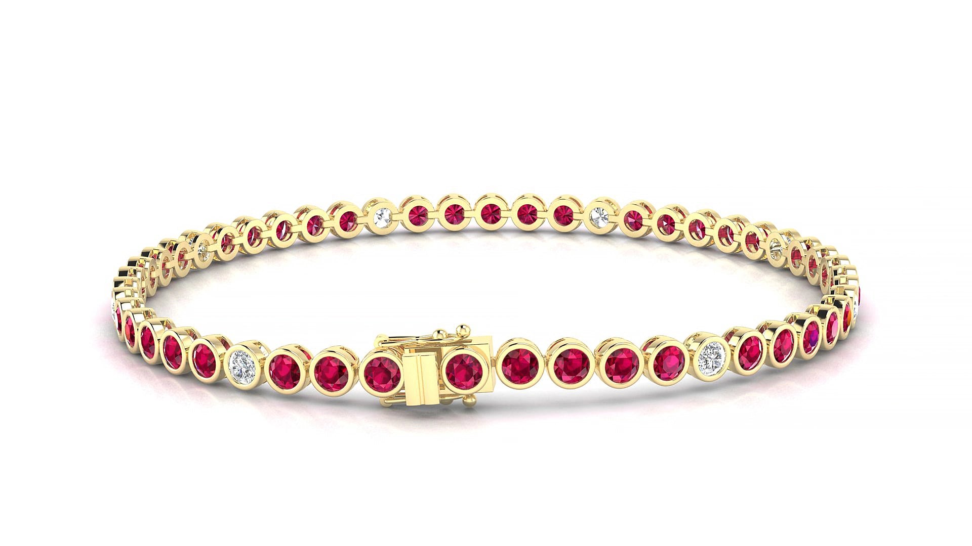 Avila 5-1 | 18k Yellow Gold 2.5 mm Round Natural Ruby & Diamond 15 cm Tennis Bracelet