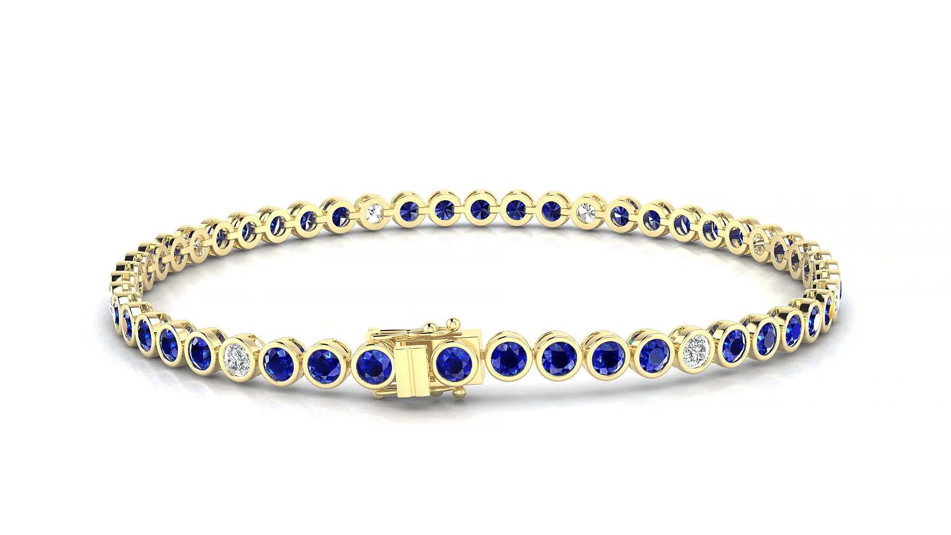 Avila 5-1 | 18k Yellow Gold 2.5 mm Round Natural Sapphire & Diamond Tennis Bracelet