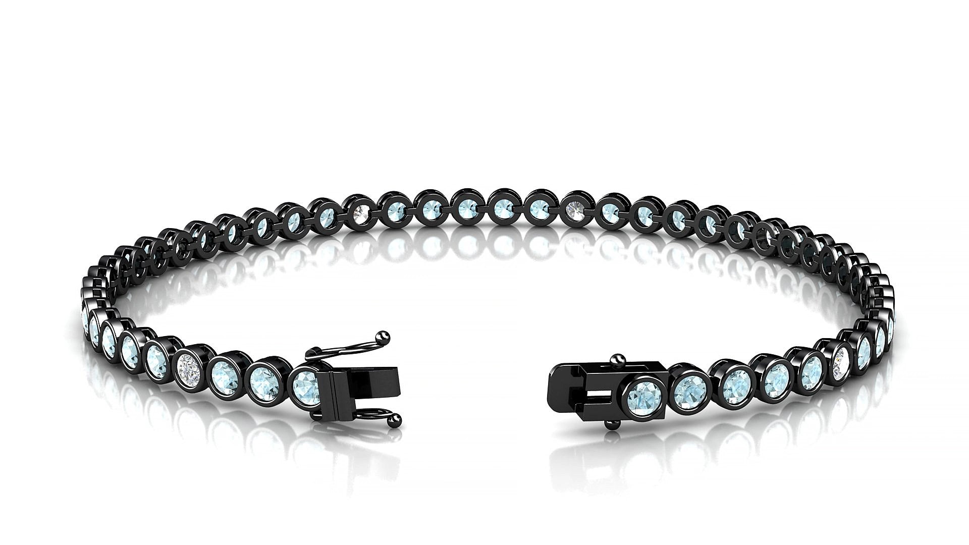 Avila 5-1 | 18k Black Gold 2.5 mm Round Natural Aquamarine & Diamond 17 cm Tennis Bracelet