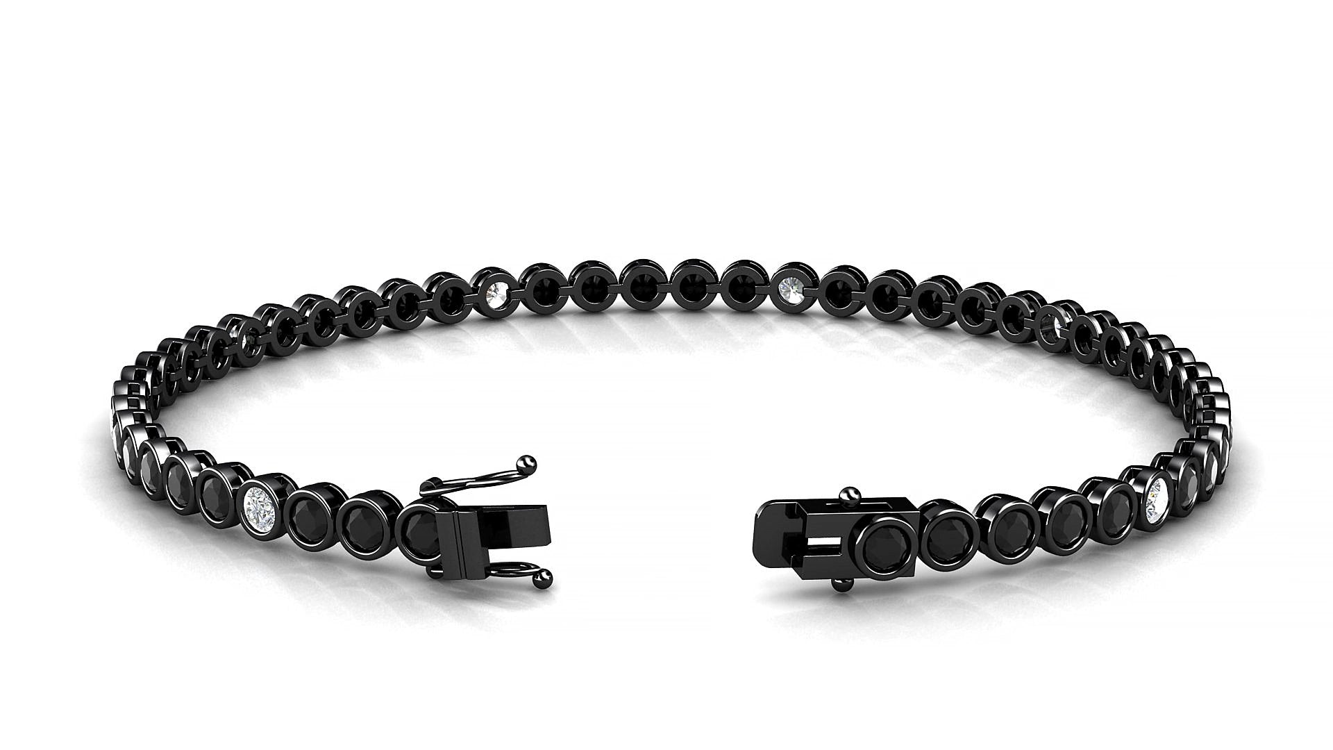 Avila 5-1 | 18k Black Gold 2.5 mm Round Natural Black Diamond & Diamond 17 cm Tennis Bracelet