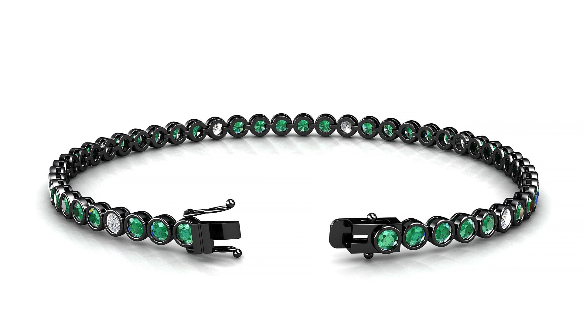 Avila 5-1 | 18k Black Gold 2.5 mm Round Natural Emerald & Diamond 16 cm Tennis Bracelet