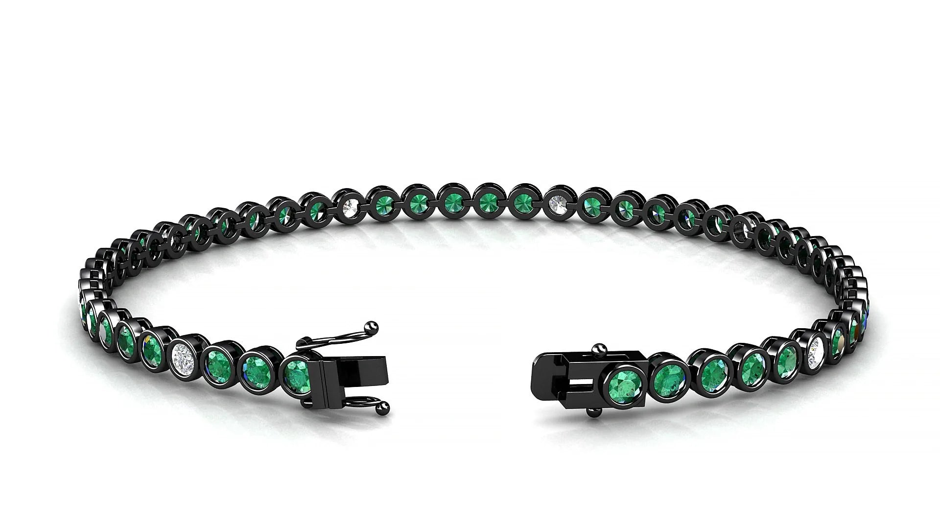 Avila 5-1 | 18k Black Gold 2.5 mm Round Natural Emerald & Diamond Tennis Bracelet
