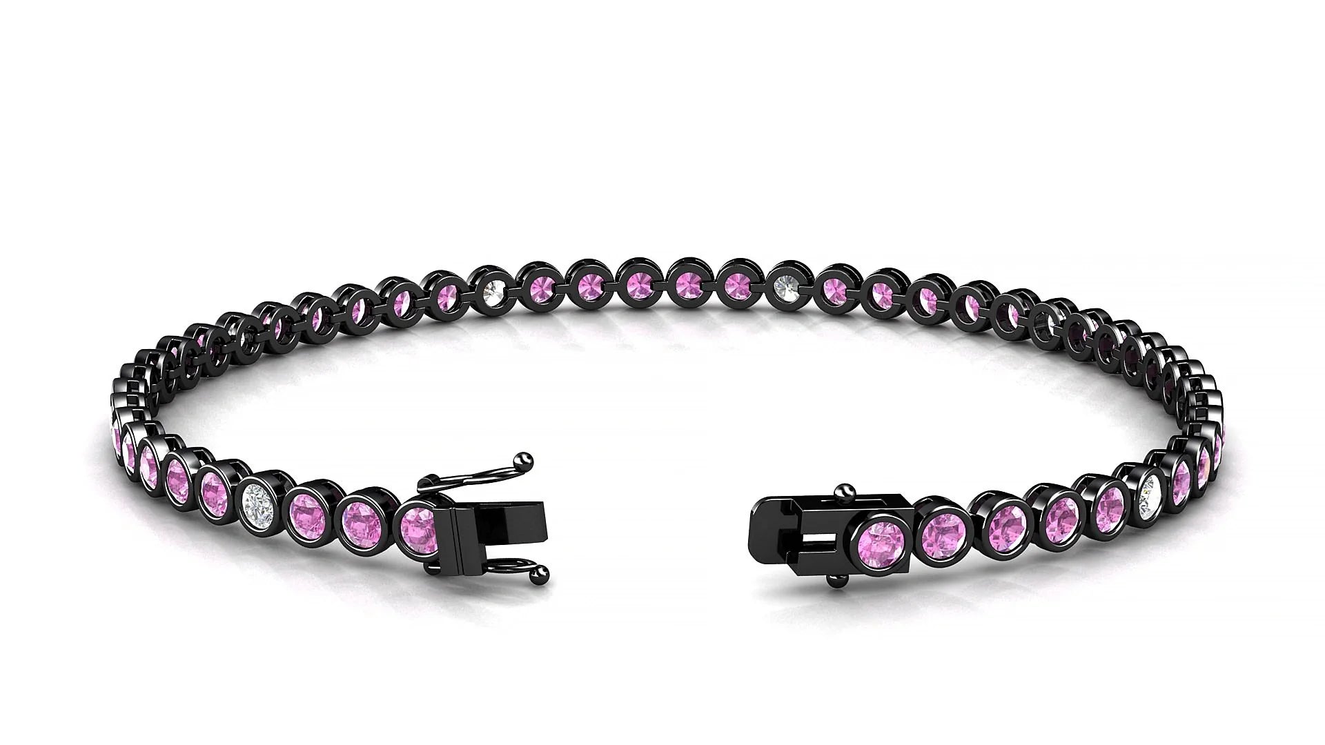 Avila 5-1 | 18k Black Gold 2.5 mm Round Natural Pink Sapphire & Diamond Tennis Bracelet