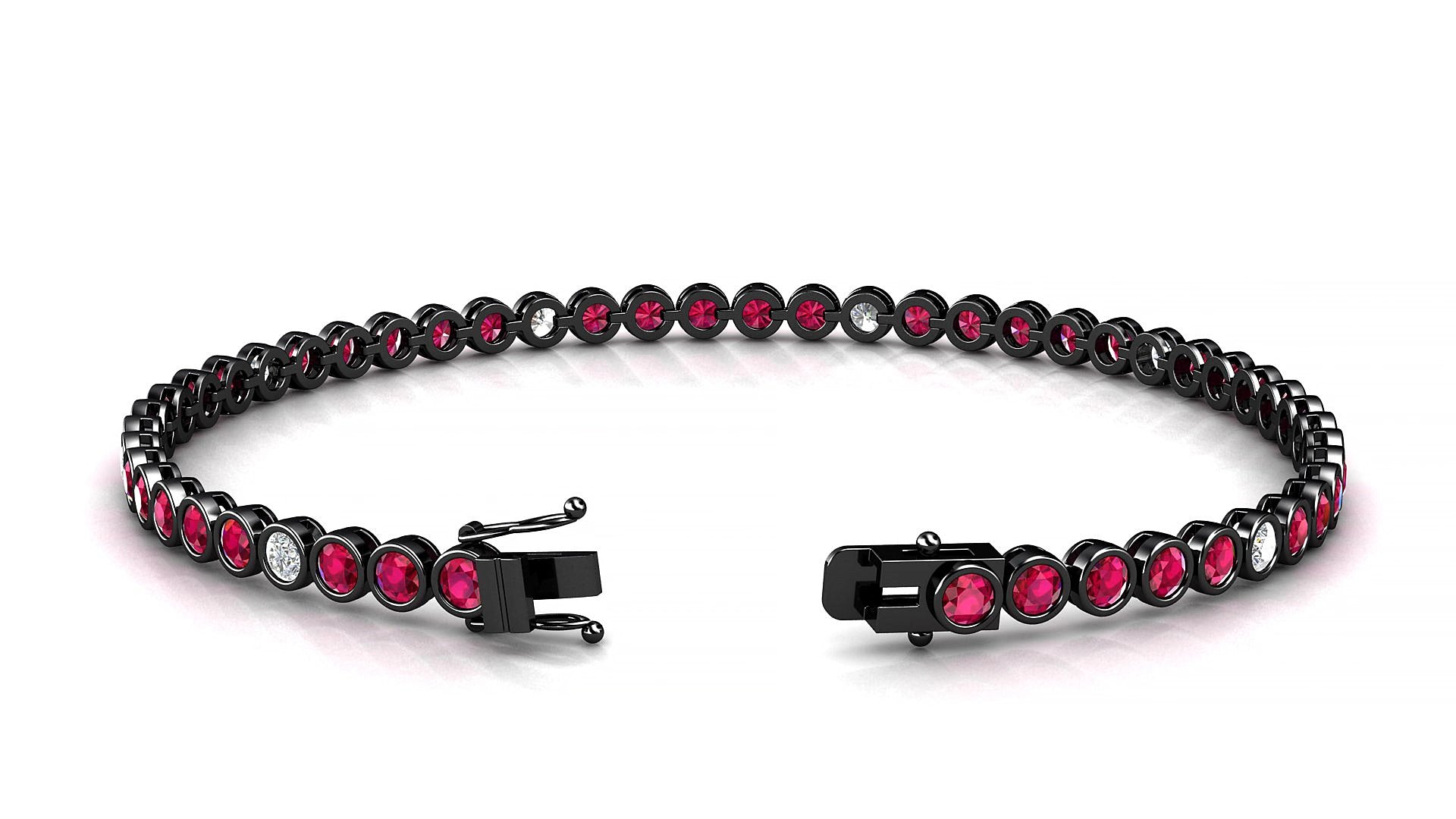 Avila 5-1 | 18k Black Gold 2.5 mm Round Natural Ruby & Diamond 16 cm Tennis Bracelet
