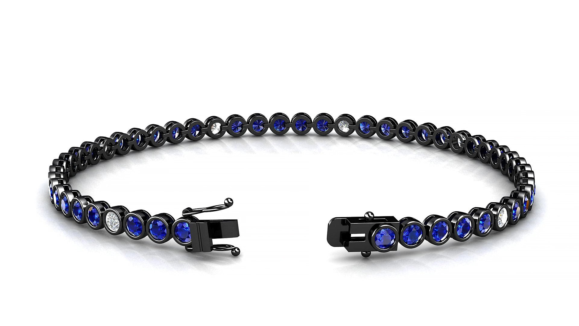 Avila 5-1 | 18k Black Gold 2.5 mm Round Natural Sapphire & Diamond 15 cm Tennis Bracelet