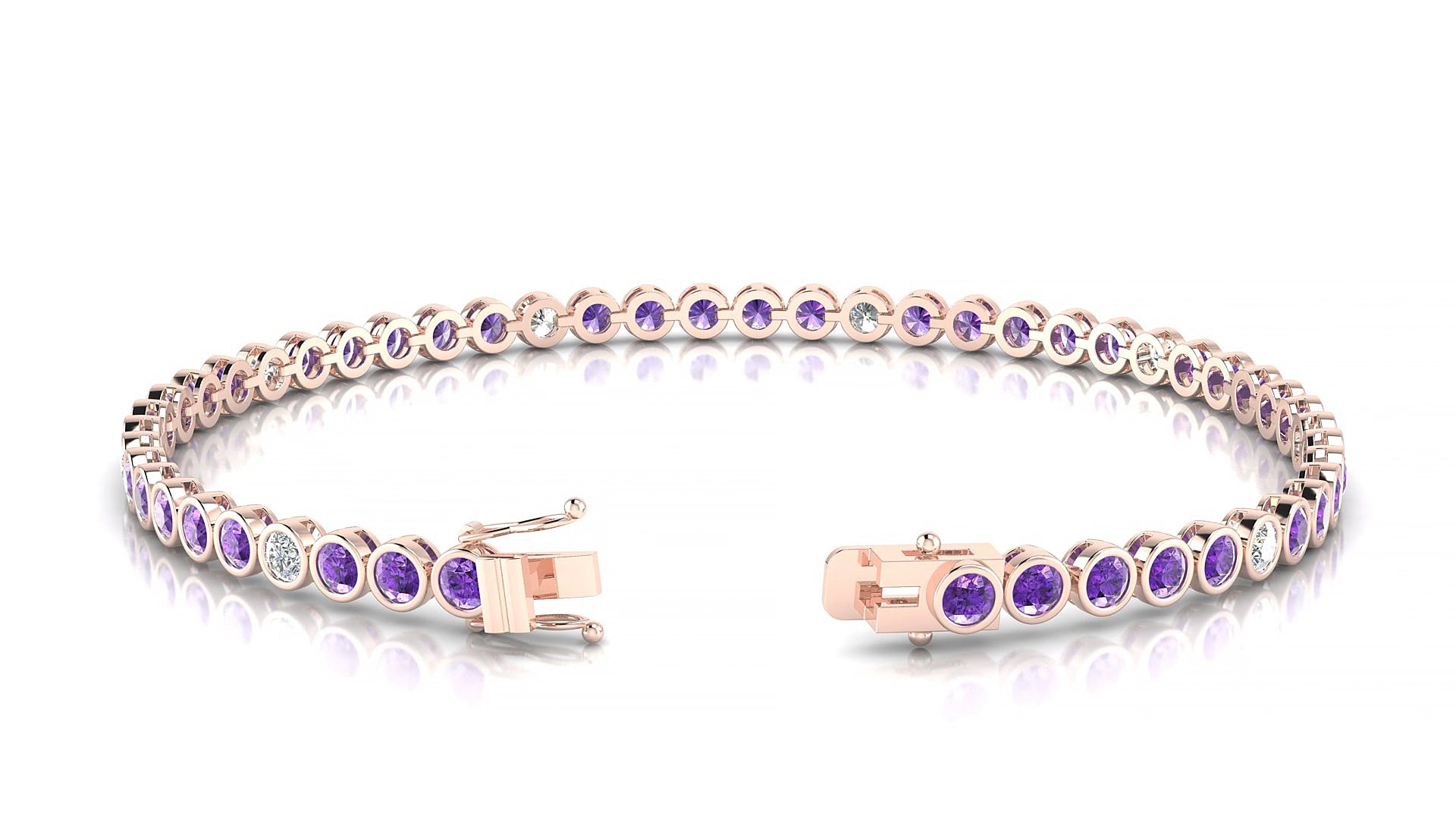 Avila 5-1 | 18k Rose Gold 2.5 mm Round Natural Amethyst & Diamond 19 cm Tennis Bracelet