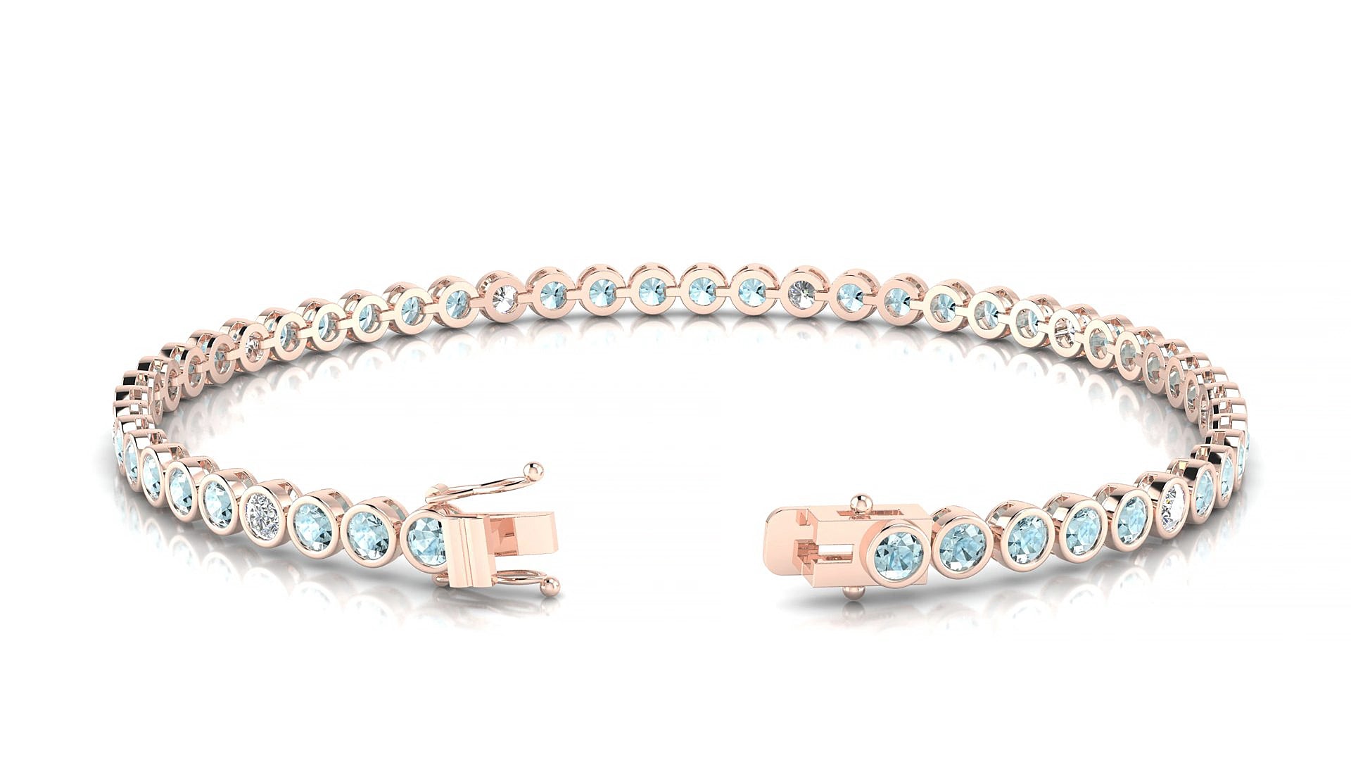 Avila 5-1 | 18k Rose Gold 2.5 mm Round Natural Aquamarine & Diamond 15 cm Tennis Bracelet