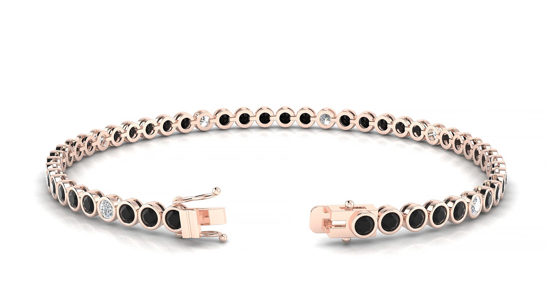 Avila 5-1 | 18k Rose Gold 2.5 mm Round Natural Black Diamond & Diamond 15 cm Tennis Bracelet