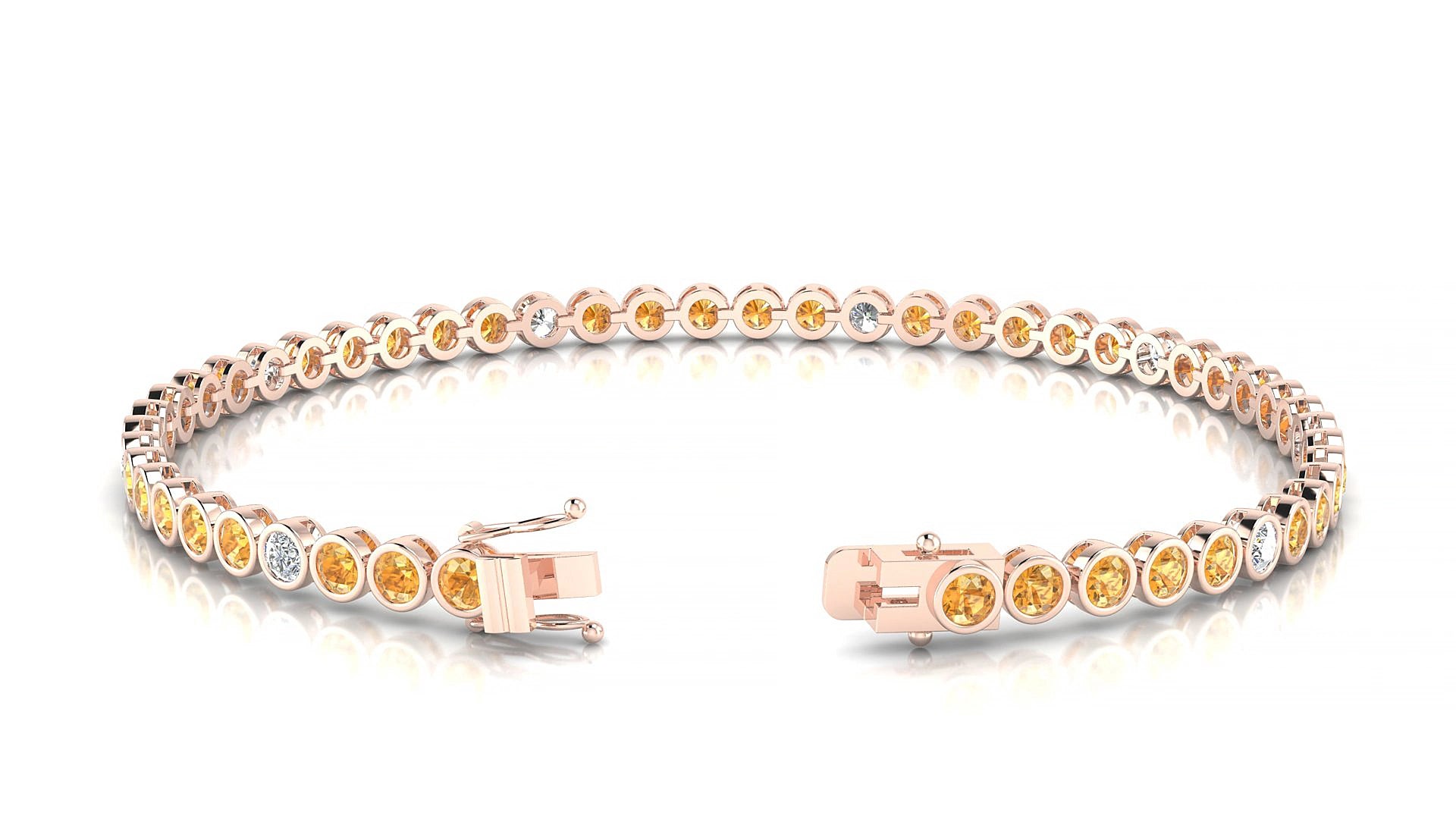 Avila 5-1 | 18k Rose Gold 2.5 mm Round Natural Citrine & Diamond 15 cm Tennis Bracelet