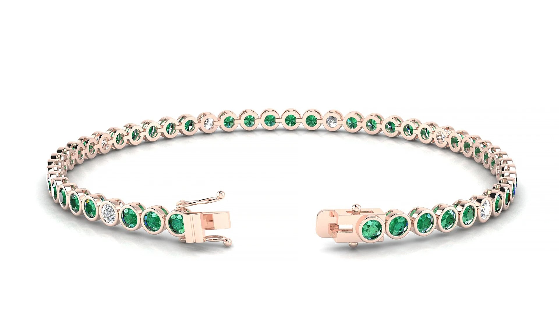 Avila 5-1 | 18k Rose Gold 2.5 mm Round Natural Emerald & Diamond Tennis Bracelet