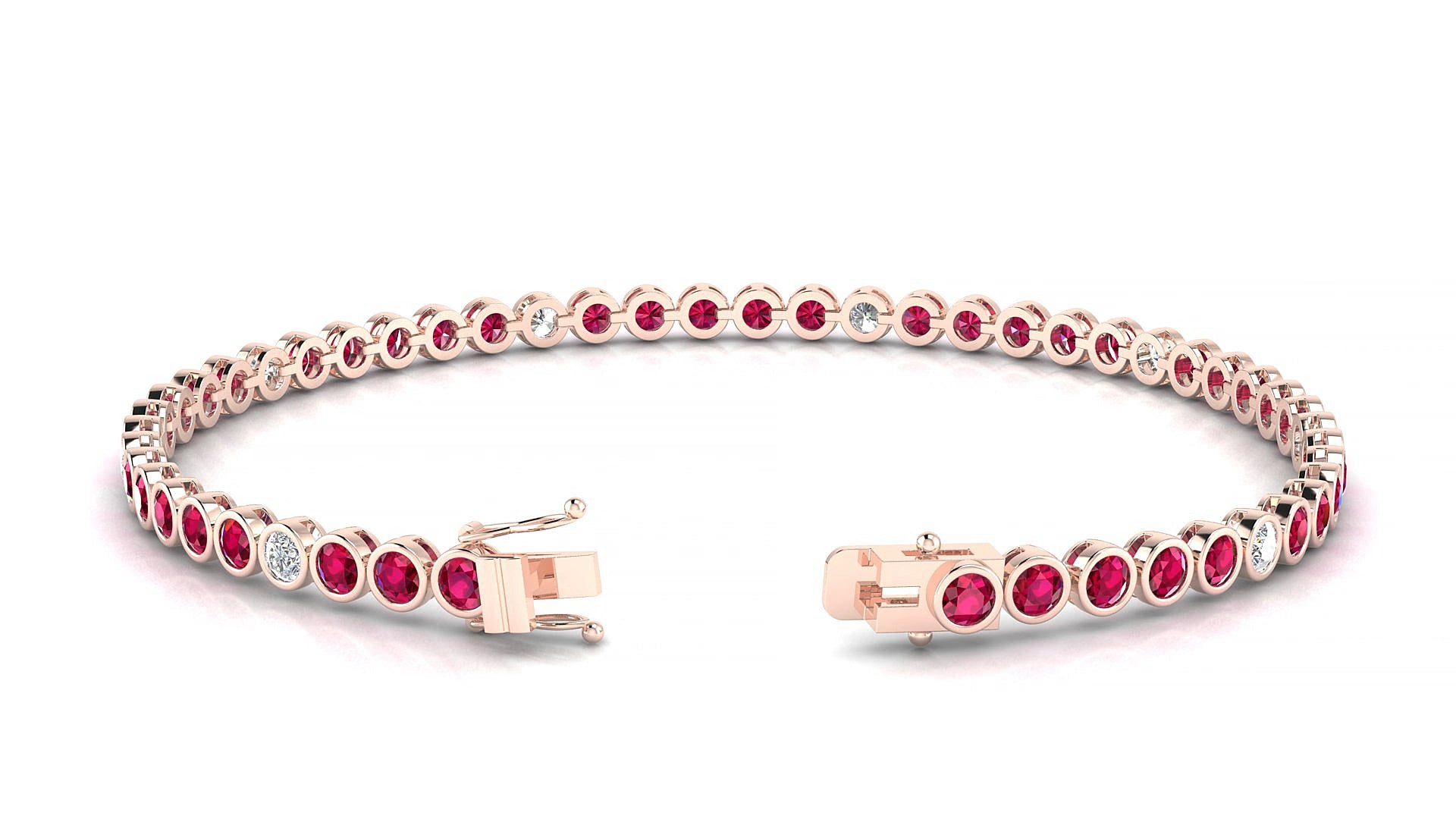 Avila 5-1 | 18k Rose Gold 2.5 mm Round Natural Ruby & Diamond 18 cm Tennis Bracelet