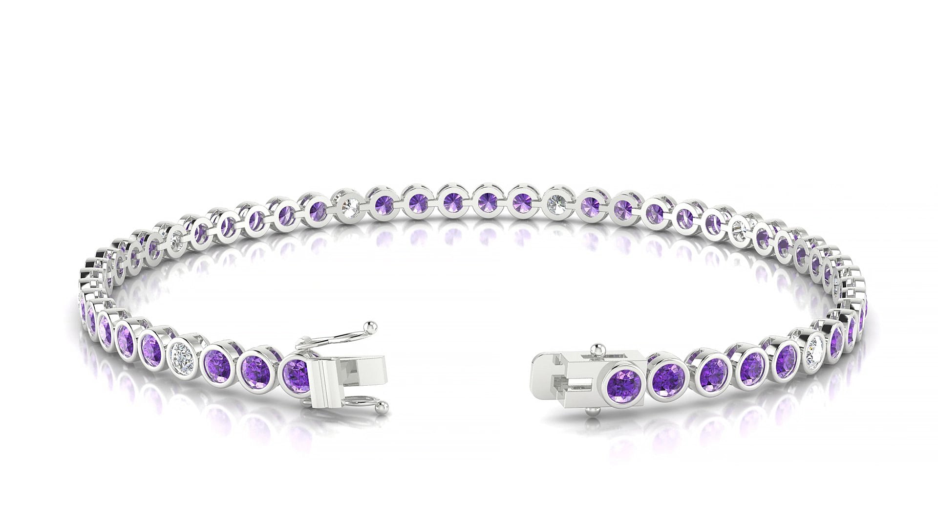 Avila 5-1 | 18k White Gold 2.5 mm Round Natural Amethyst & Diamond 15 cm Tennis Bracelet